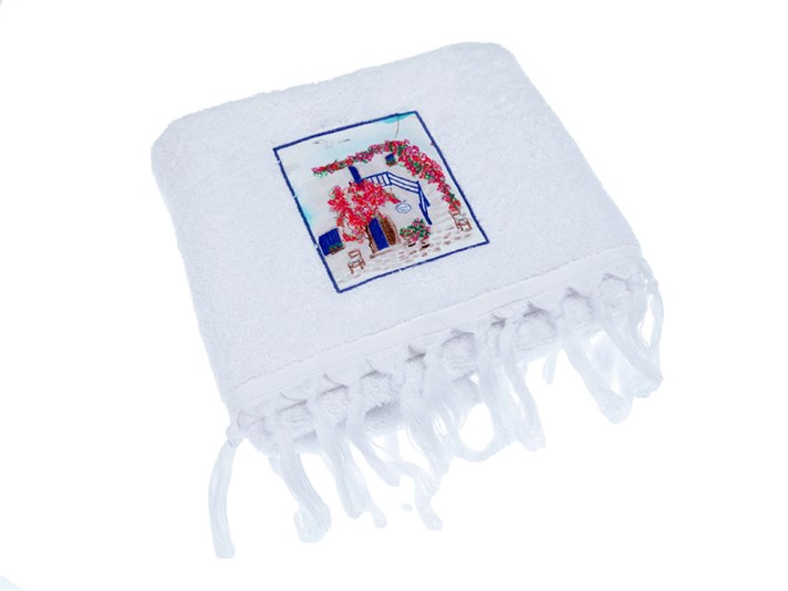 Casa Egee Cu broderie Cu franjuri PROSOP DE FAȚĂ 50x80 cm Albastru ...