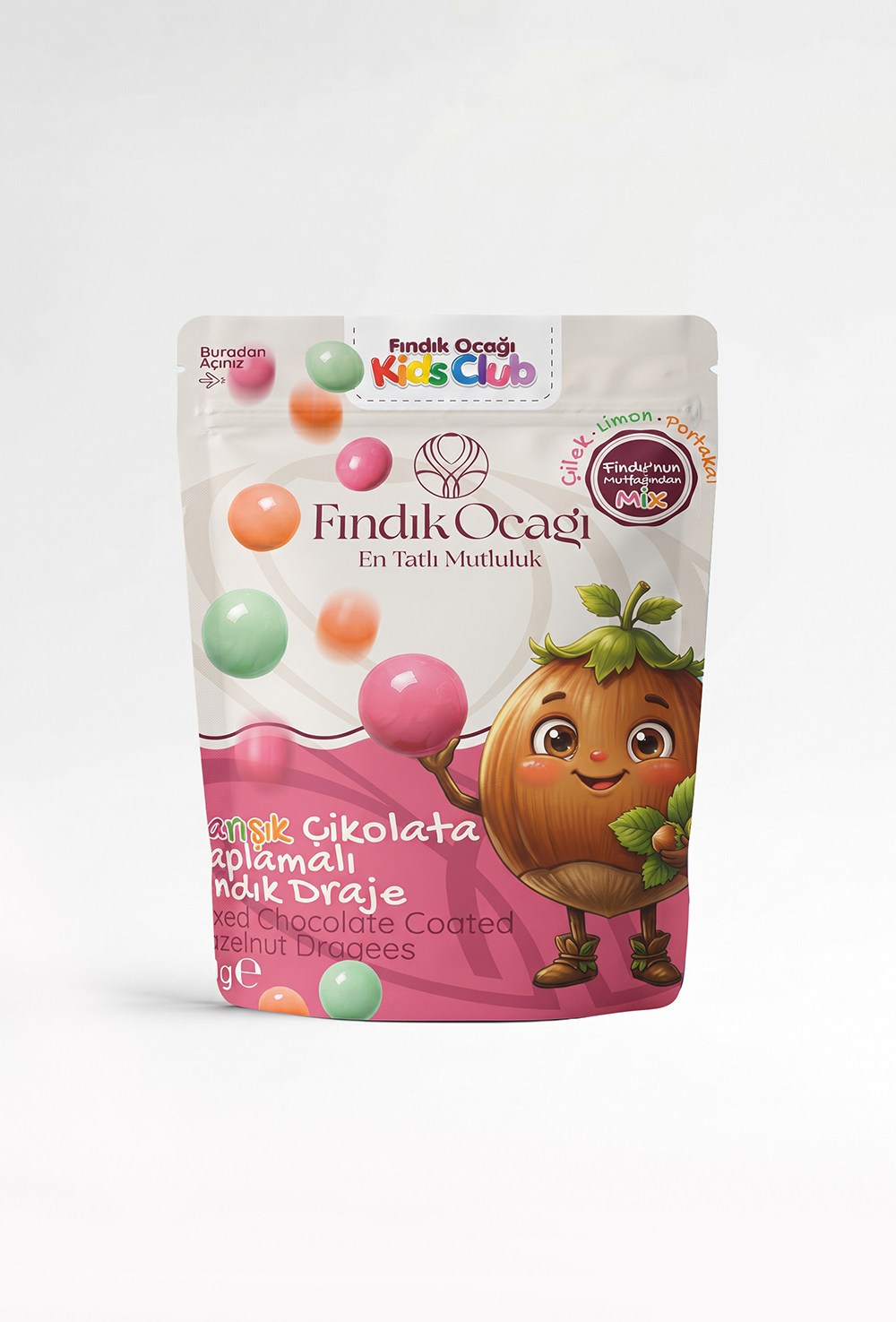 Karışık Meyveli Çikolata Kaplamalı Fındık Draje Doypack 80 g