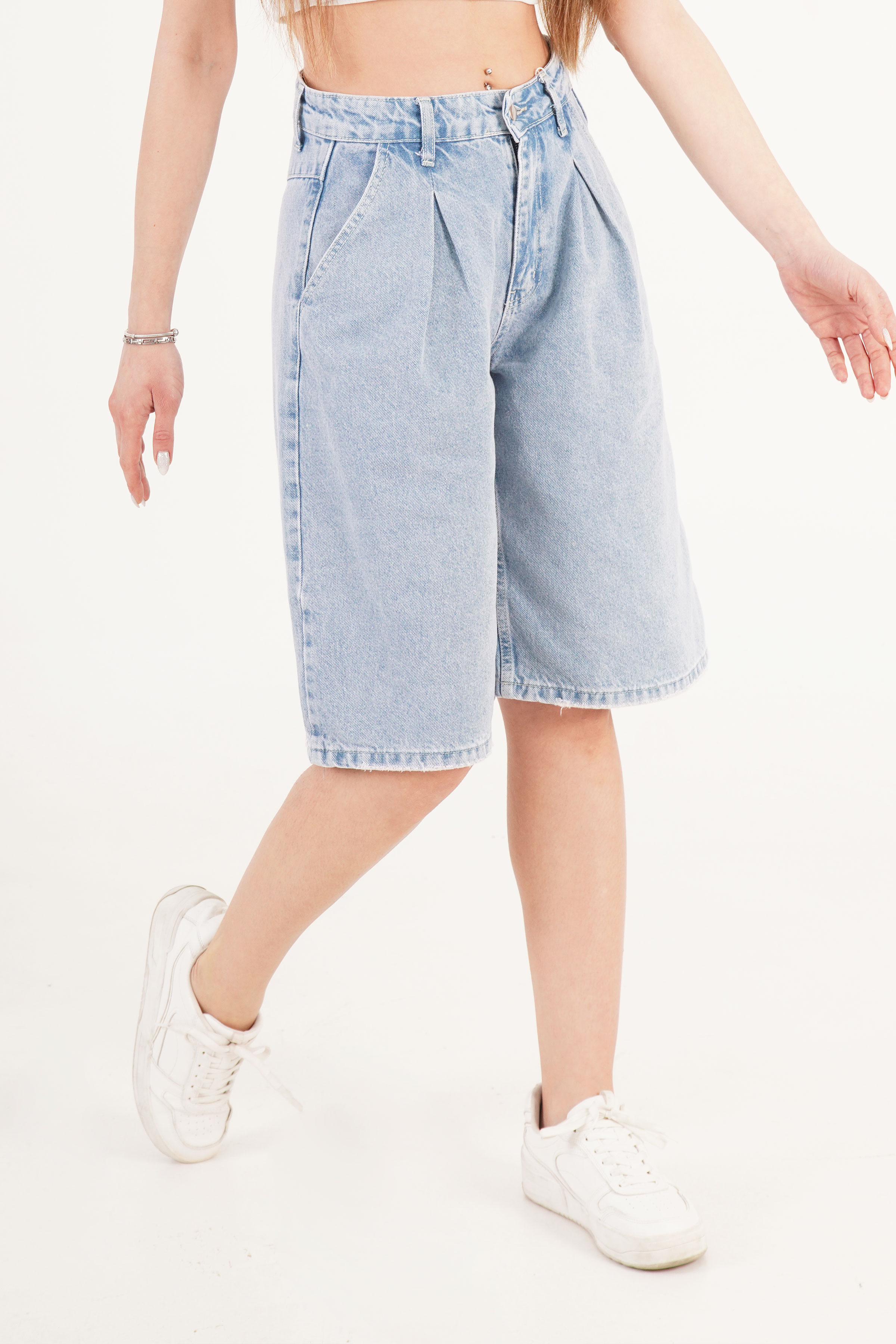 Yüksek Bel Kot Mavisi Toptan Denim Jorts