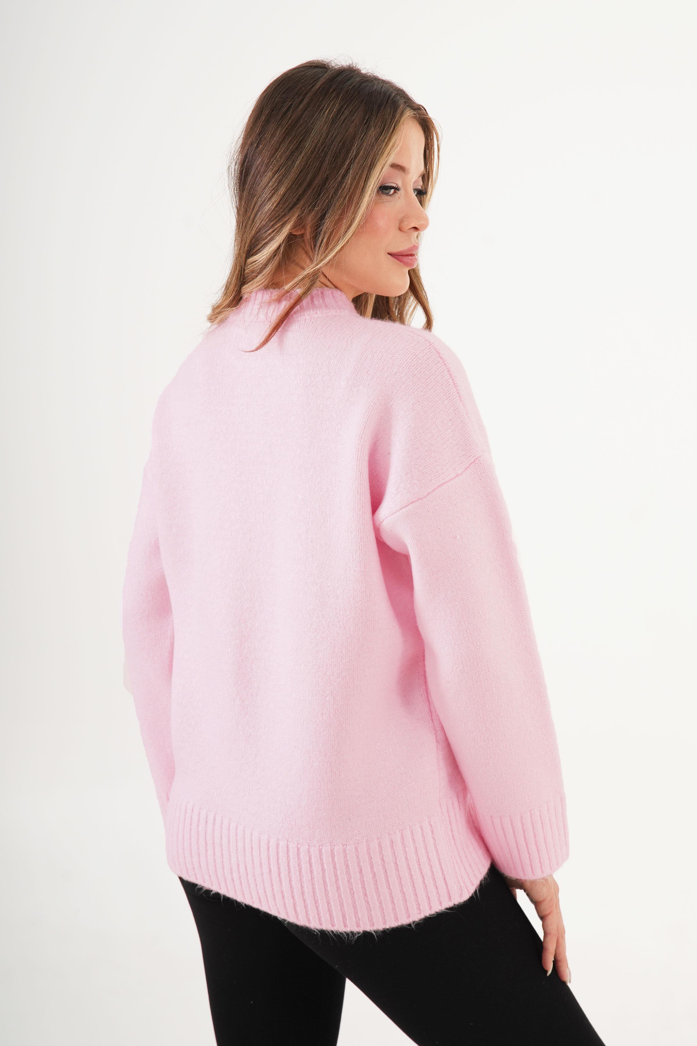 Ribana Detaylı Basic Pembe Kazak - Görsel 5