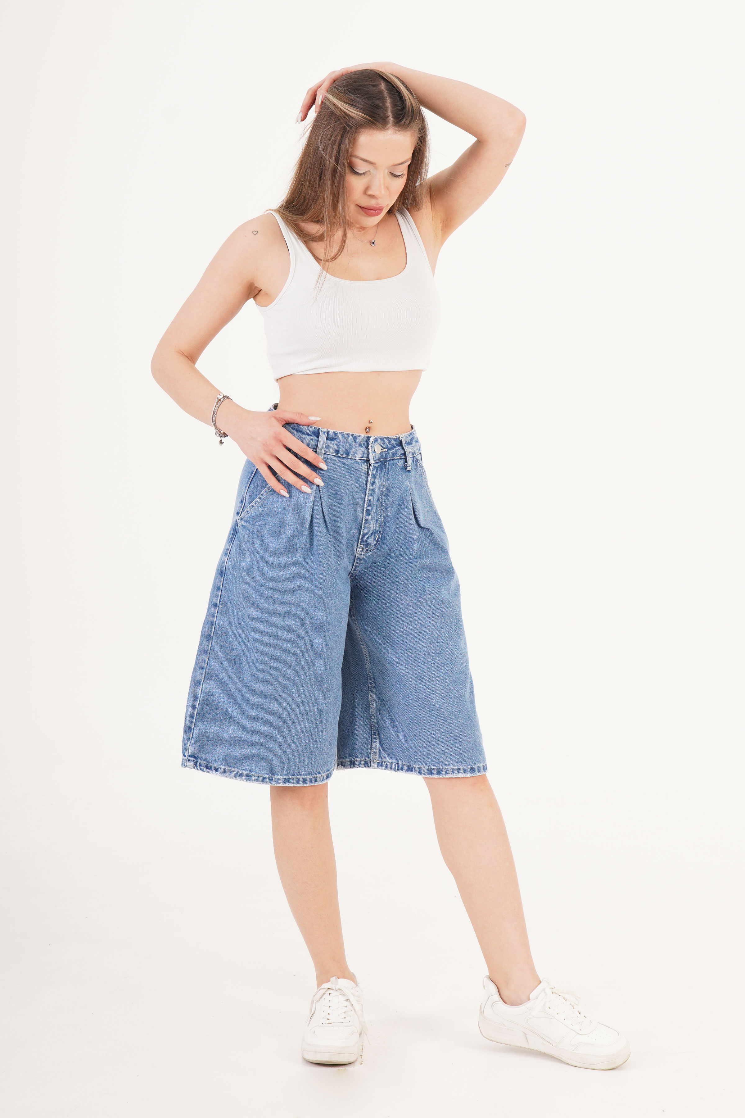 Yüksek Bel Kot Denim Jorts - Görsel 4