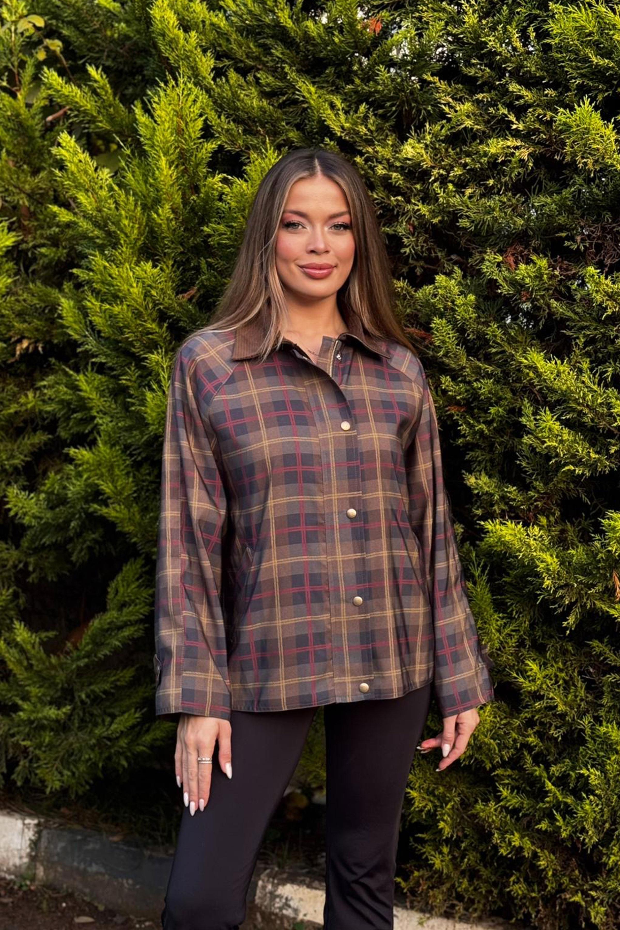 Ekose Desen Çıtçıt Kapamalı Toptan Trençkot