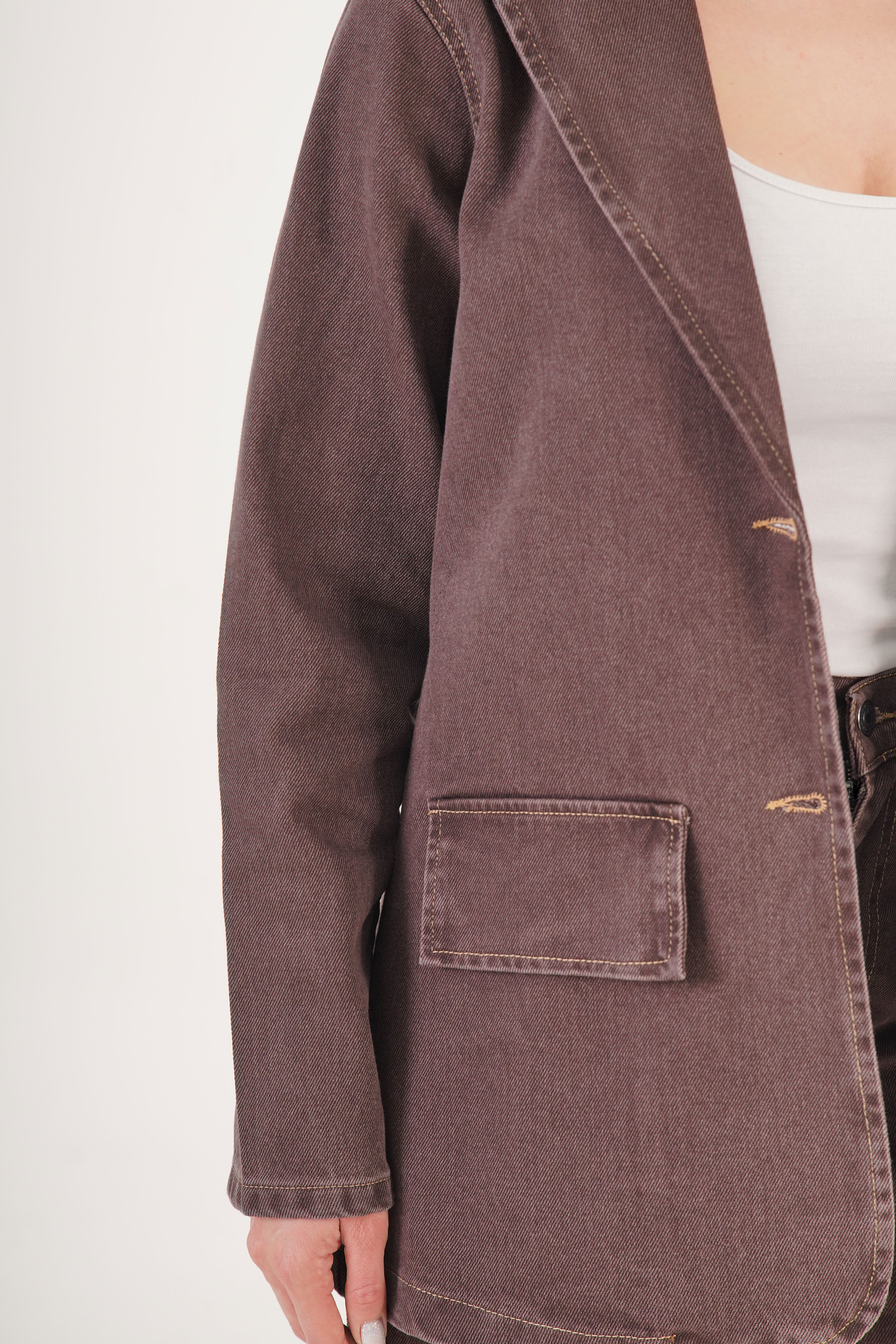 Yıkamalı Urban Kahve Ceket Pantolon Denim Takım - Görsel 3