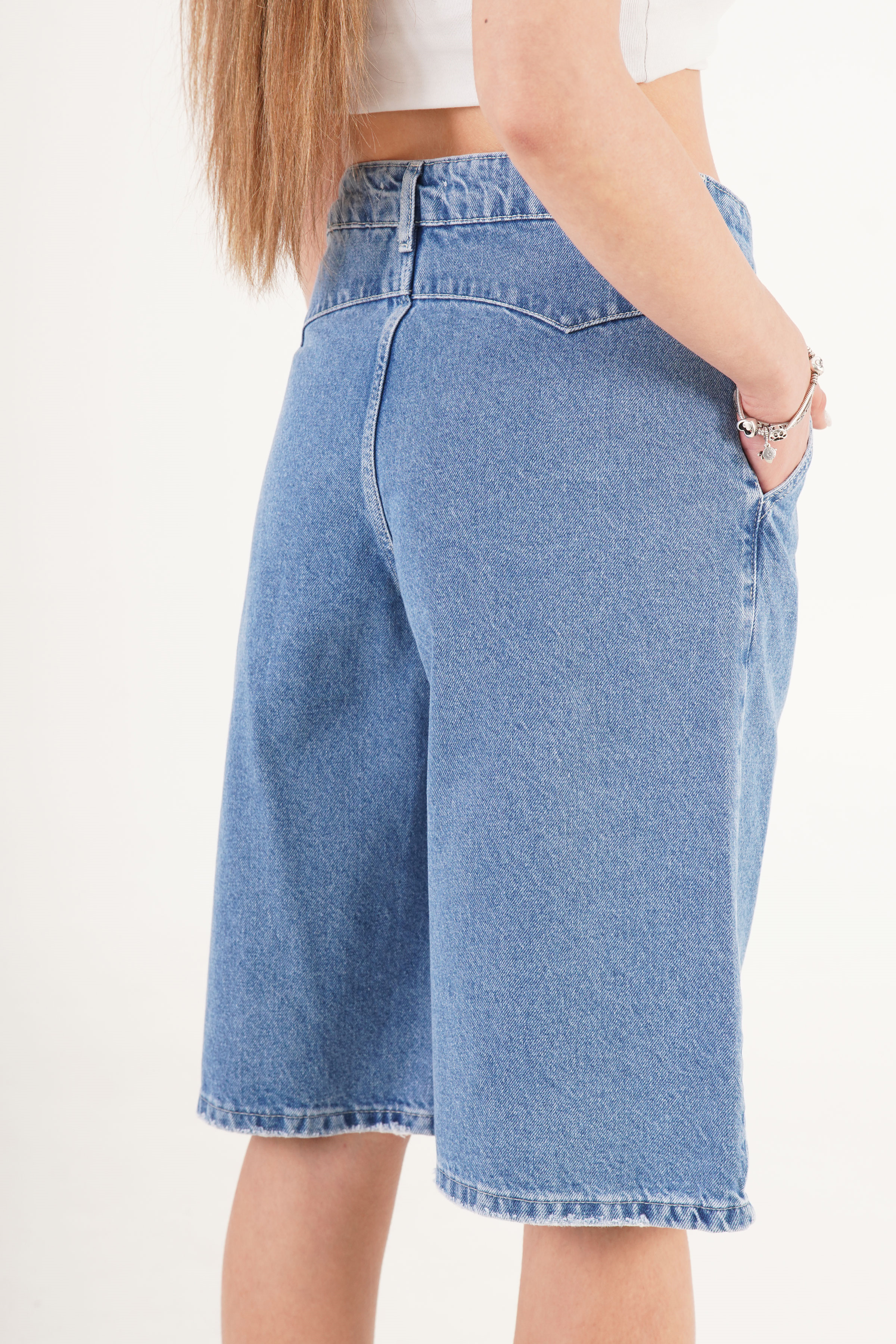 Yüksek Bel Kot Denim Jorts - Görsel 3