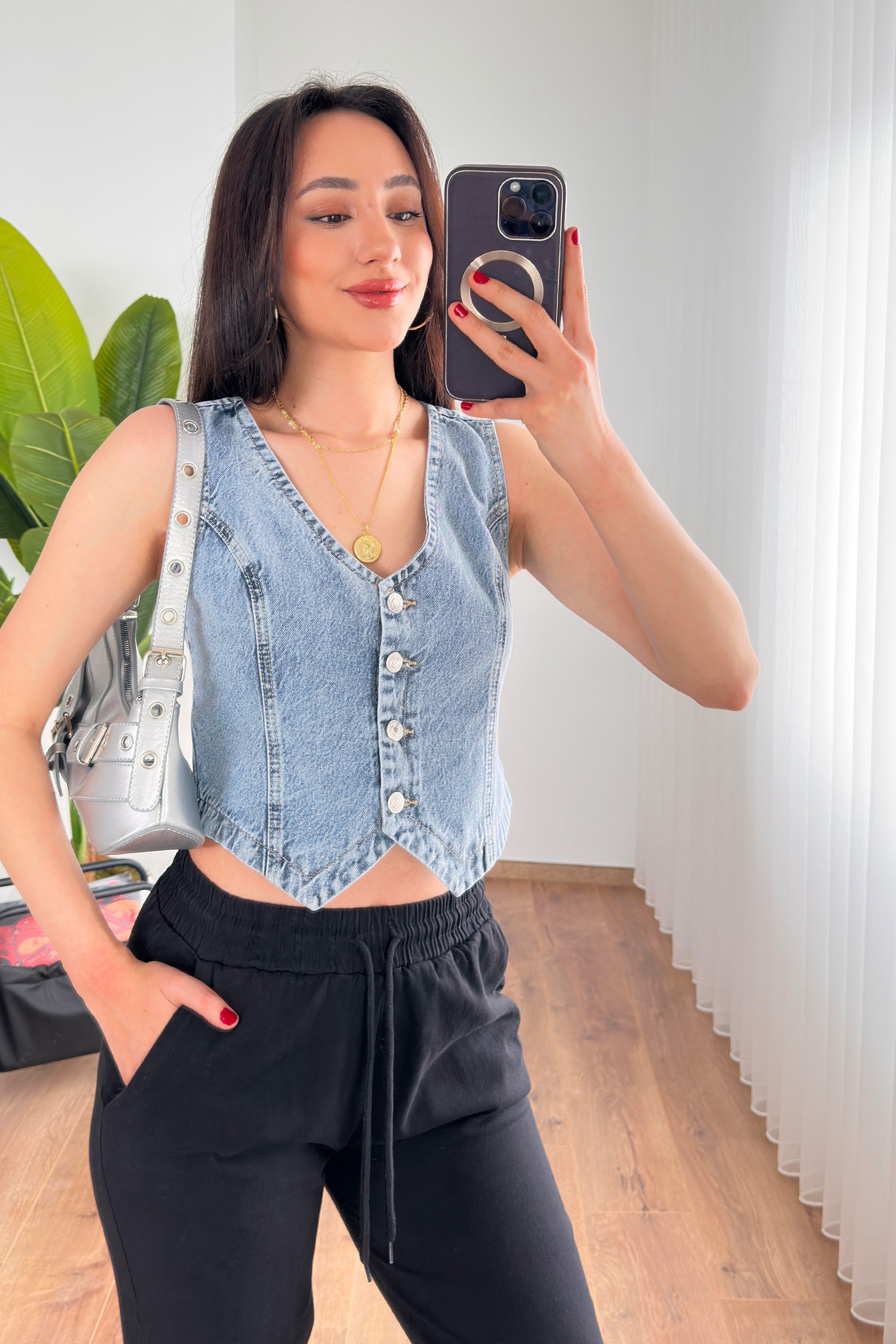 V Yaka Kot Mavii Denim Toptan Yelek