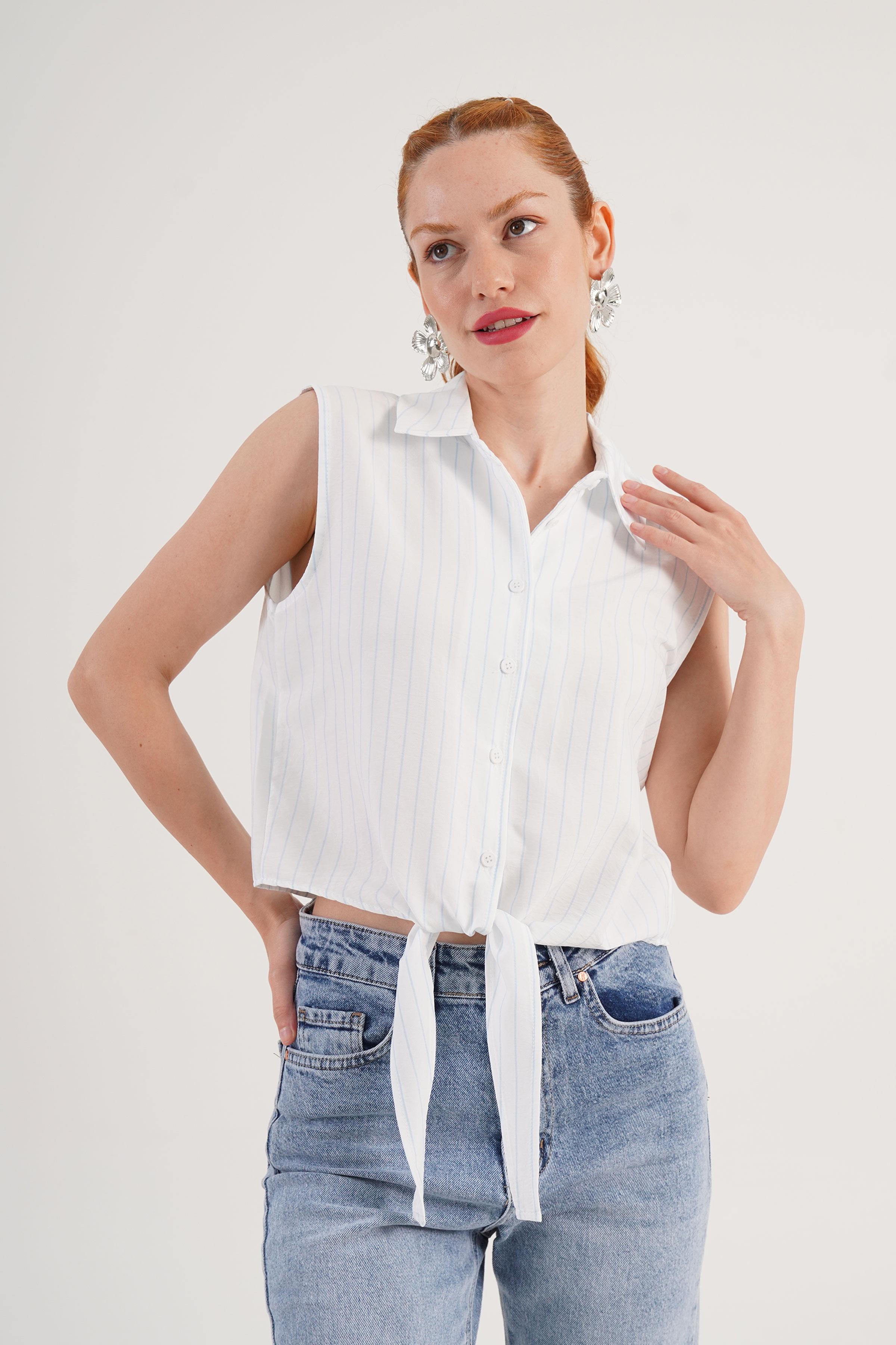 Kolsuz Model Mavi Çizgili Gömlek - Görsel 3