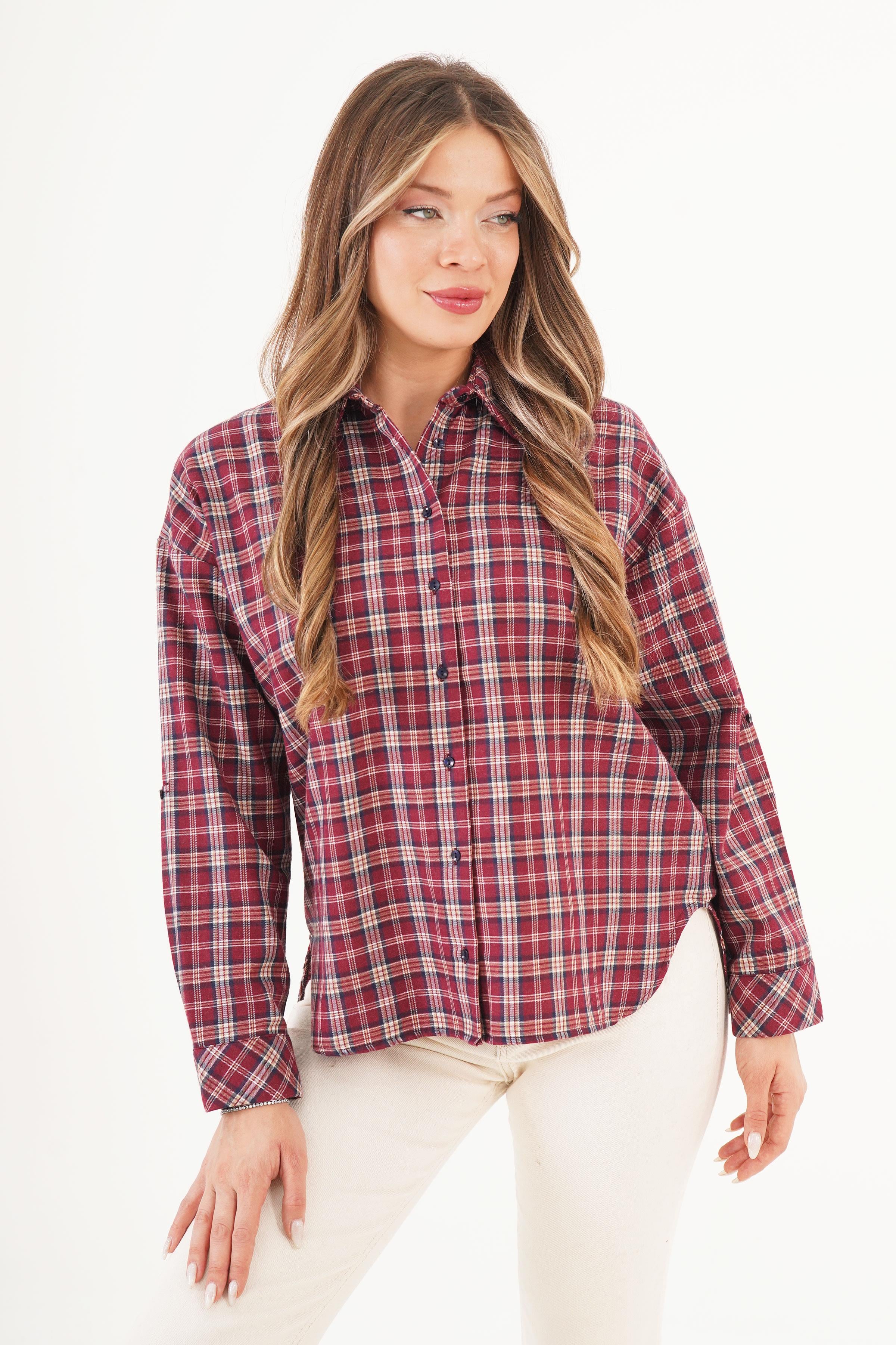 Ekose Desen Bordo Toptan Oduncu Gömlek