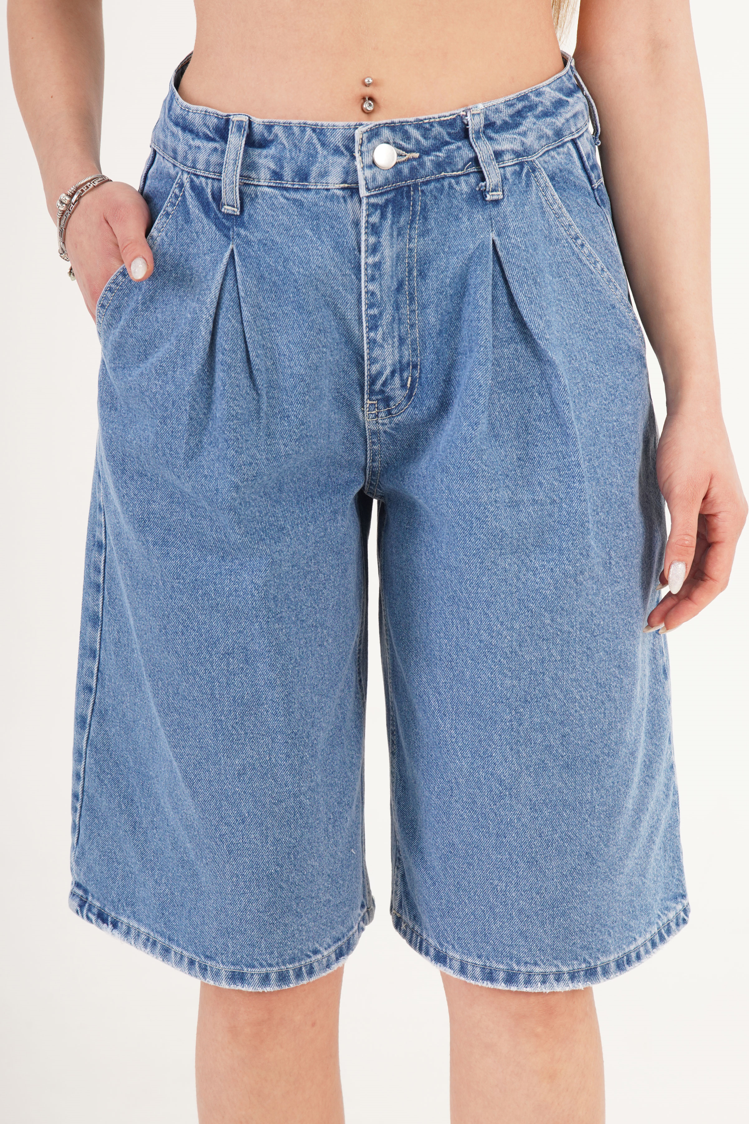 Yüksek Bel Kot Denim Jorts - Görsel 5