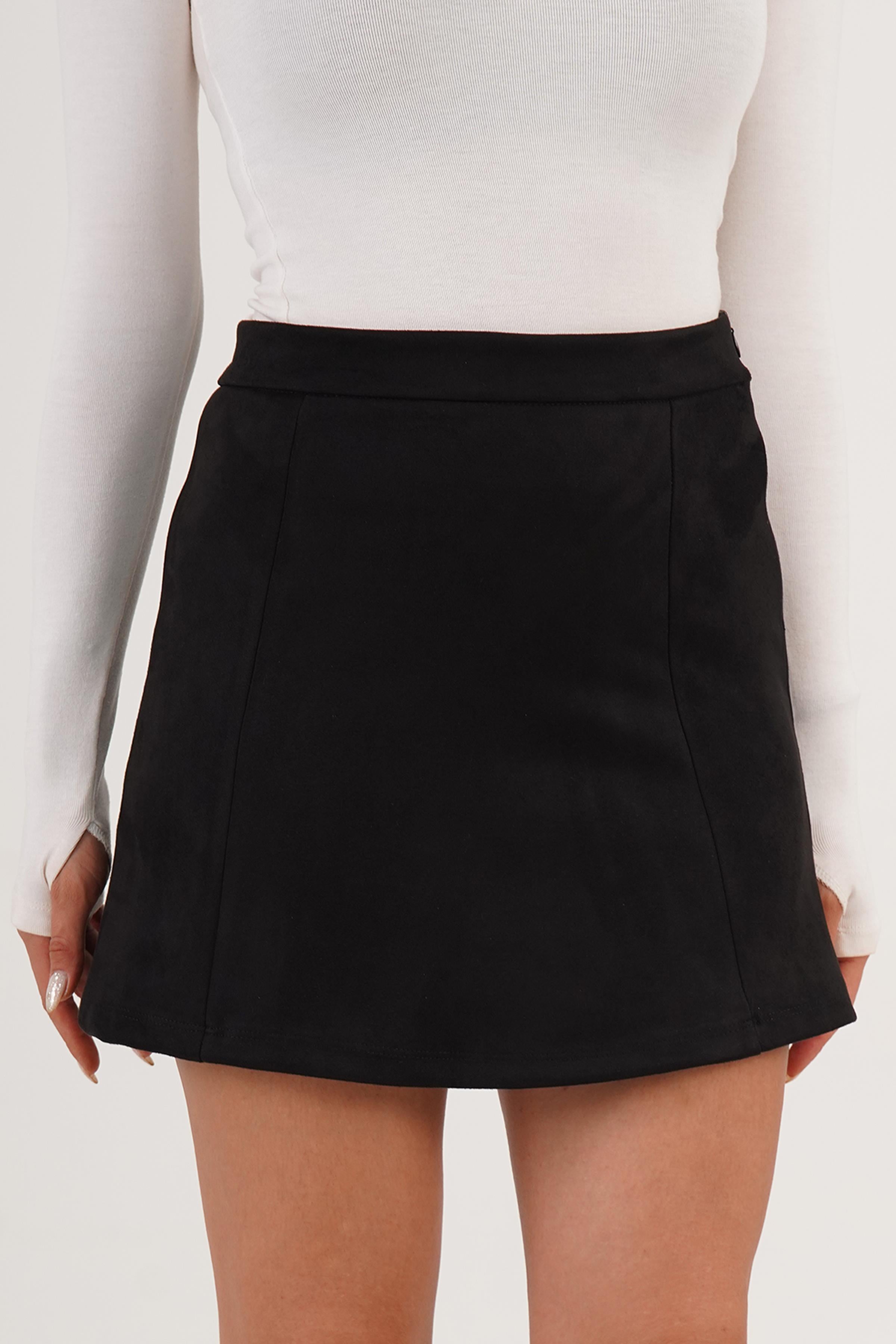 Volan Kesim Toptan Mini Süet Siyah Etek