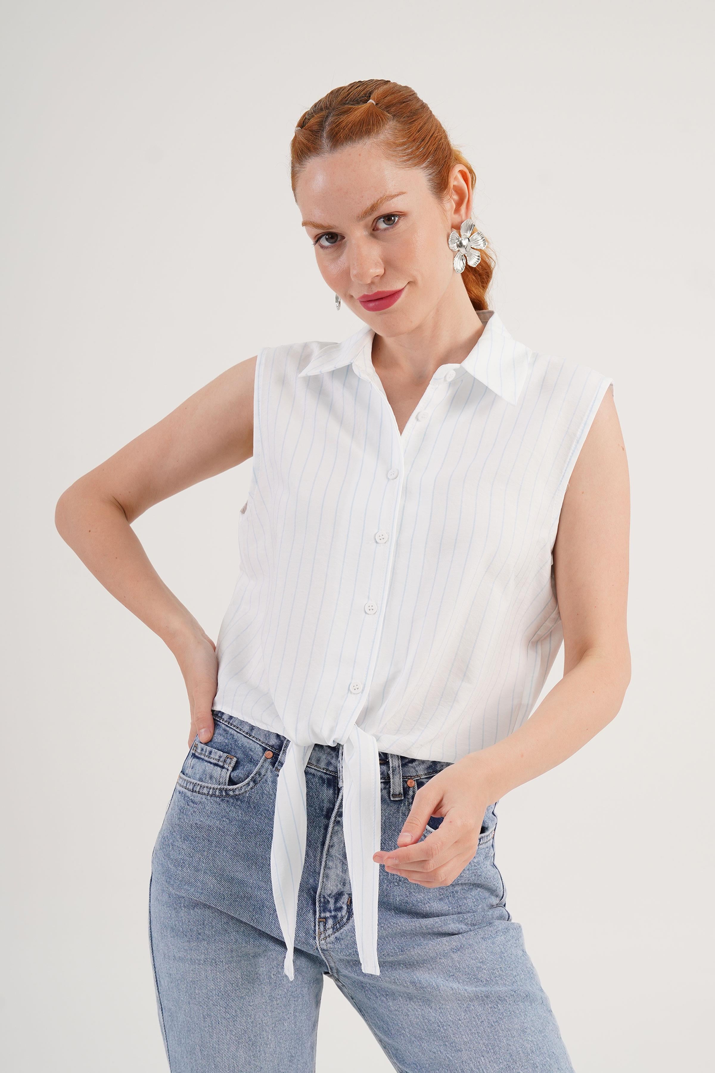 Kolsuz Model Mavi Çizgili Toptan Gömlek