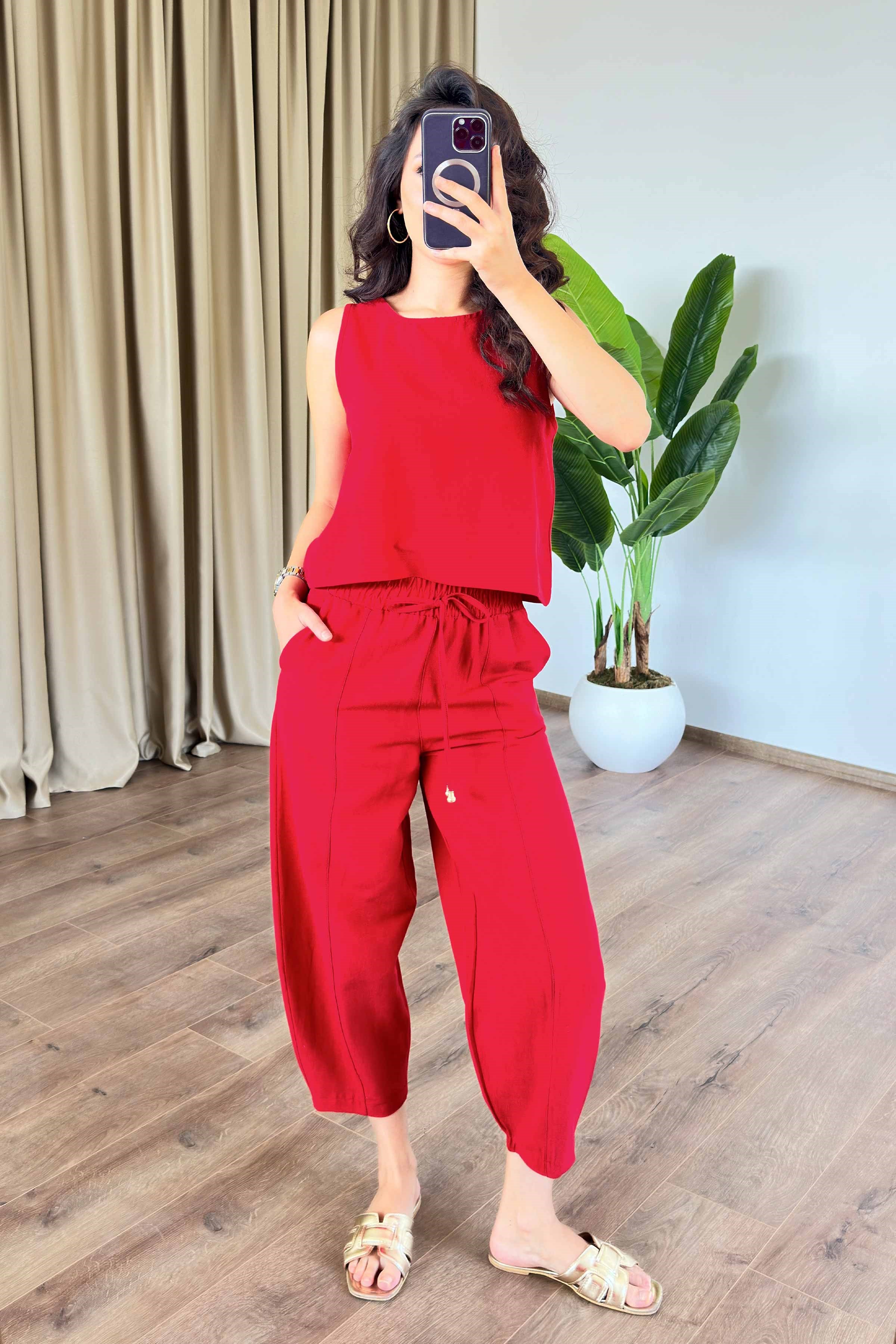 Basic Model Kırmızı Keten Toptan Takım
