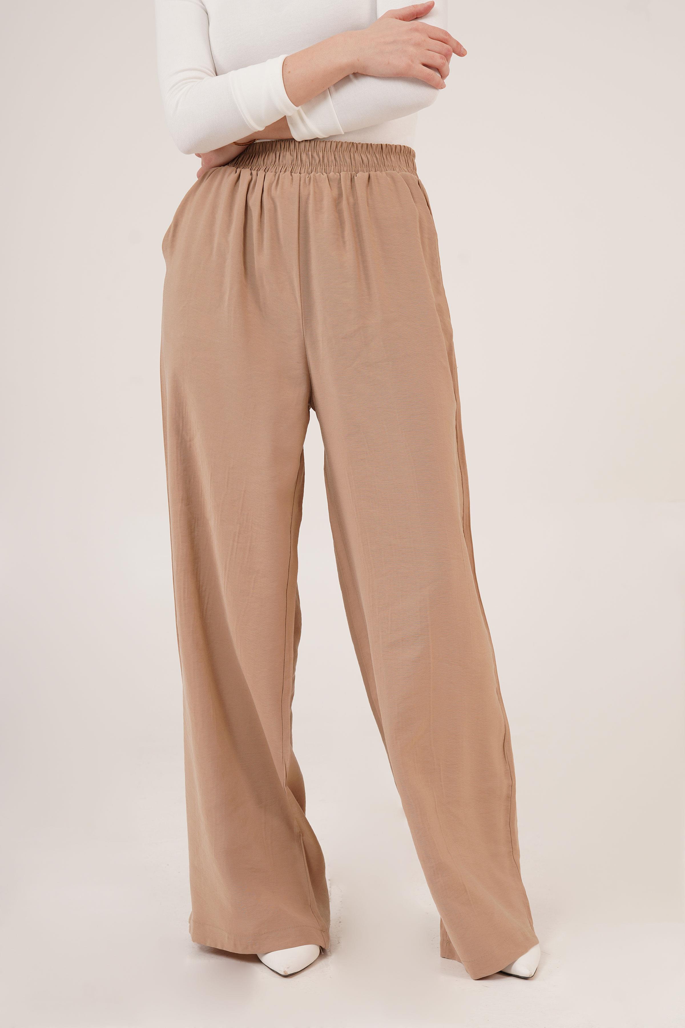 Bel Lastikli Çift Cepli Camel Toptan Pantolon