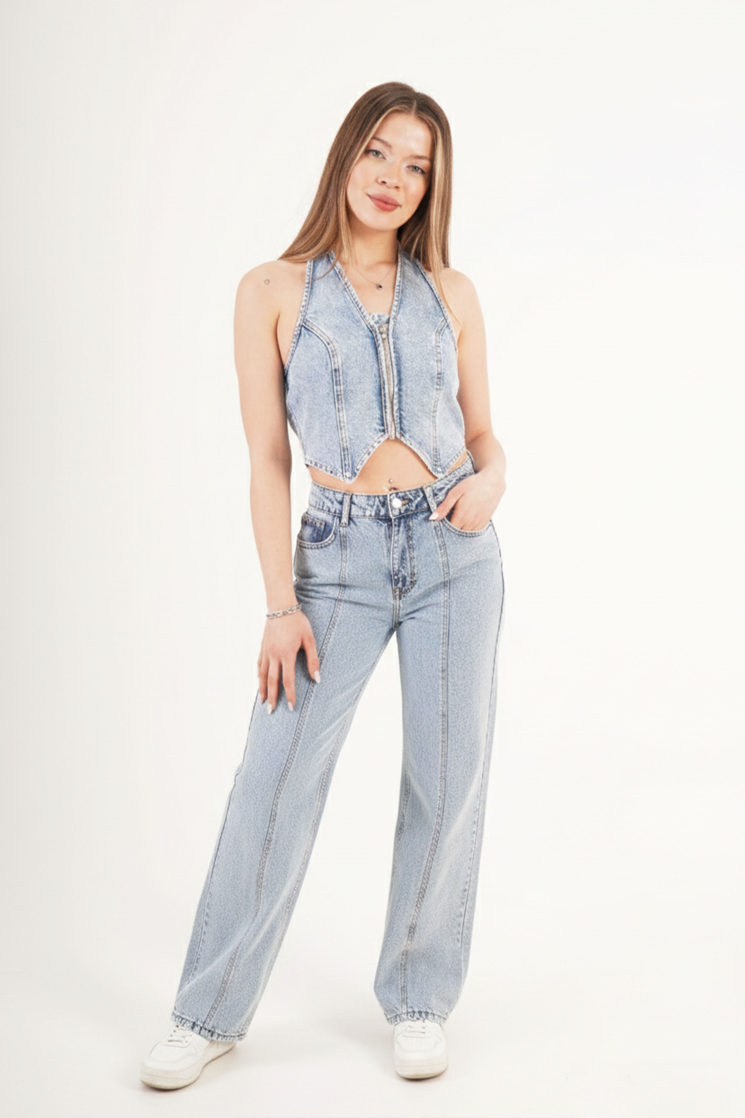 Denim Urban Retro Kot Yelek Jean Toptan Takım