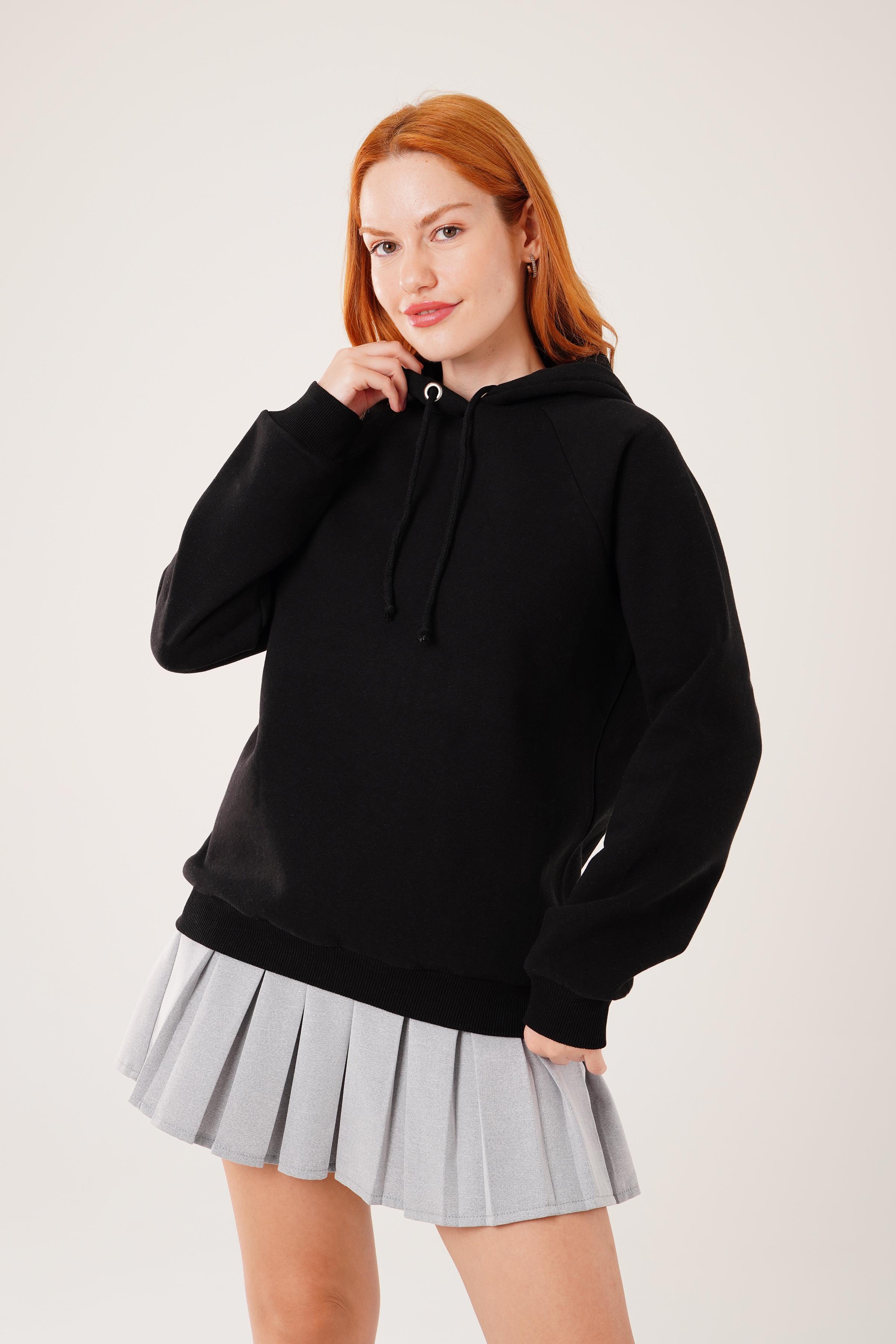 Kapüşonlu Basic Toptan Siyah Sweat