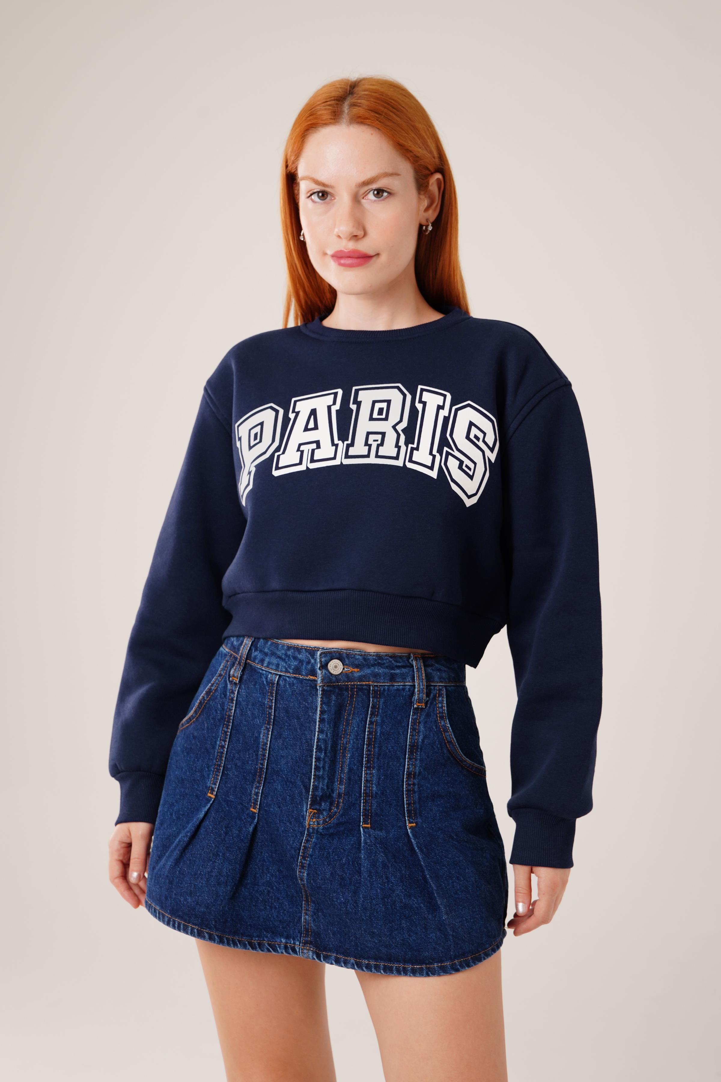 Ön Yazı Baskılı Toptan Lacivert Sweat