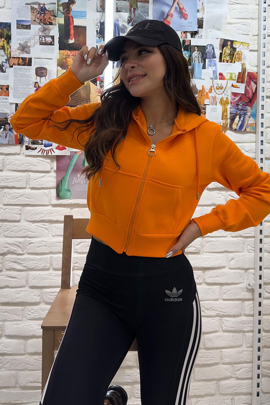 Spor Kısa Model Fermuarlı Oranj Hırka