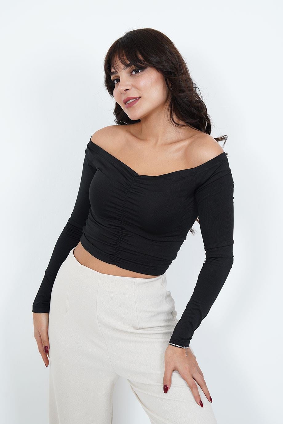 Straplez Toptan Siyah Bluz