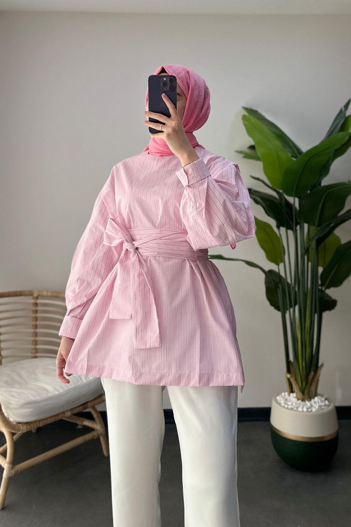 Çizgili Tunik Pembe