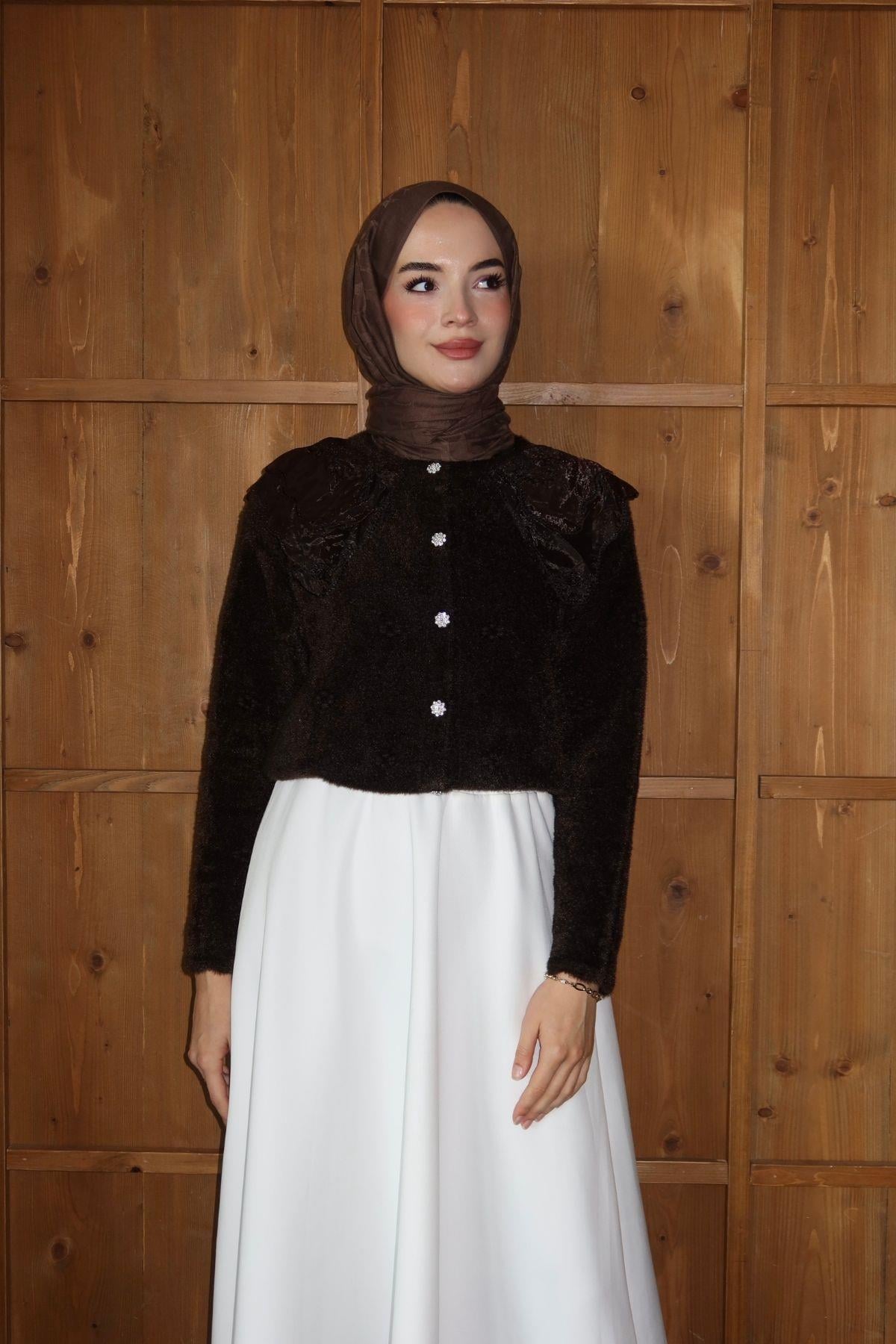 Coco Dantel Yaka Hırka Acı Kahve