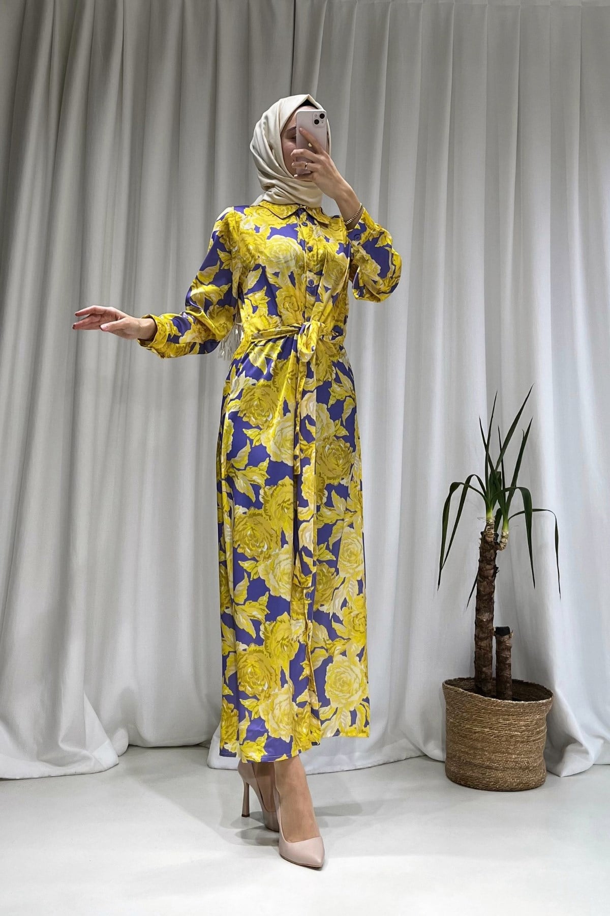 Desenli Freya Elbise Sarı