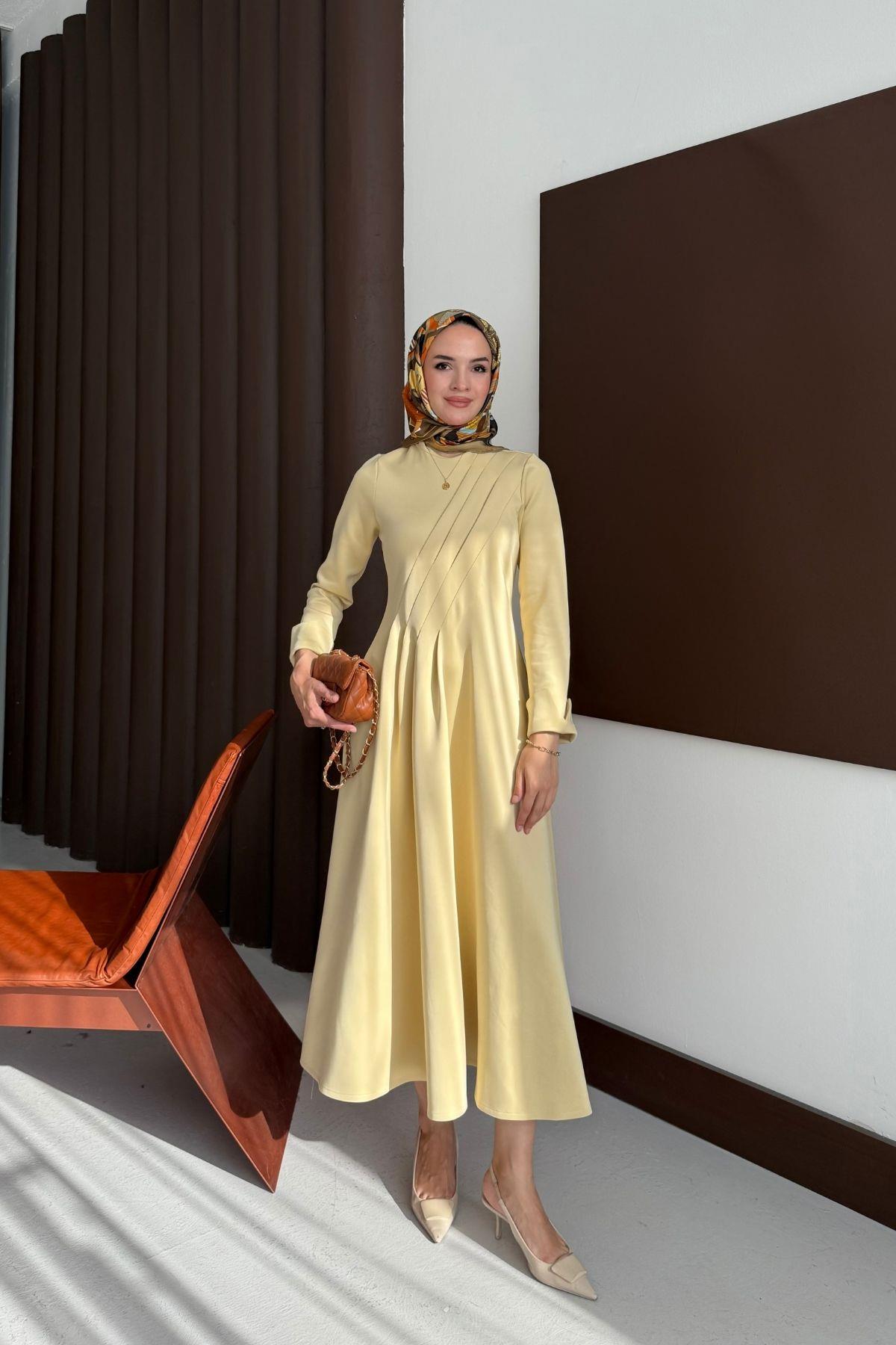 Diana Scuba Elbise Soft Sarı