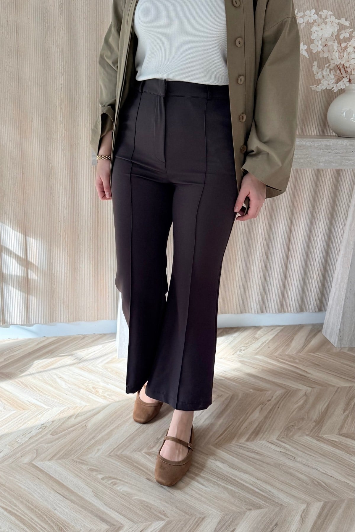 Flare Paça Pantolon Kahve