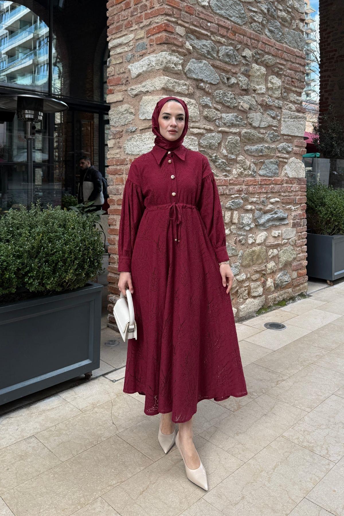 Lace Elbise Bordo