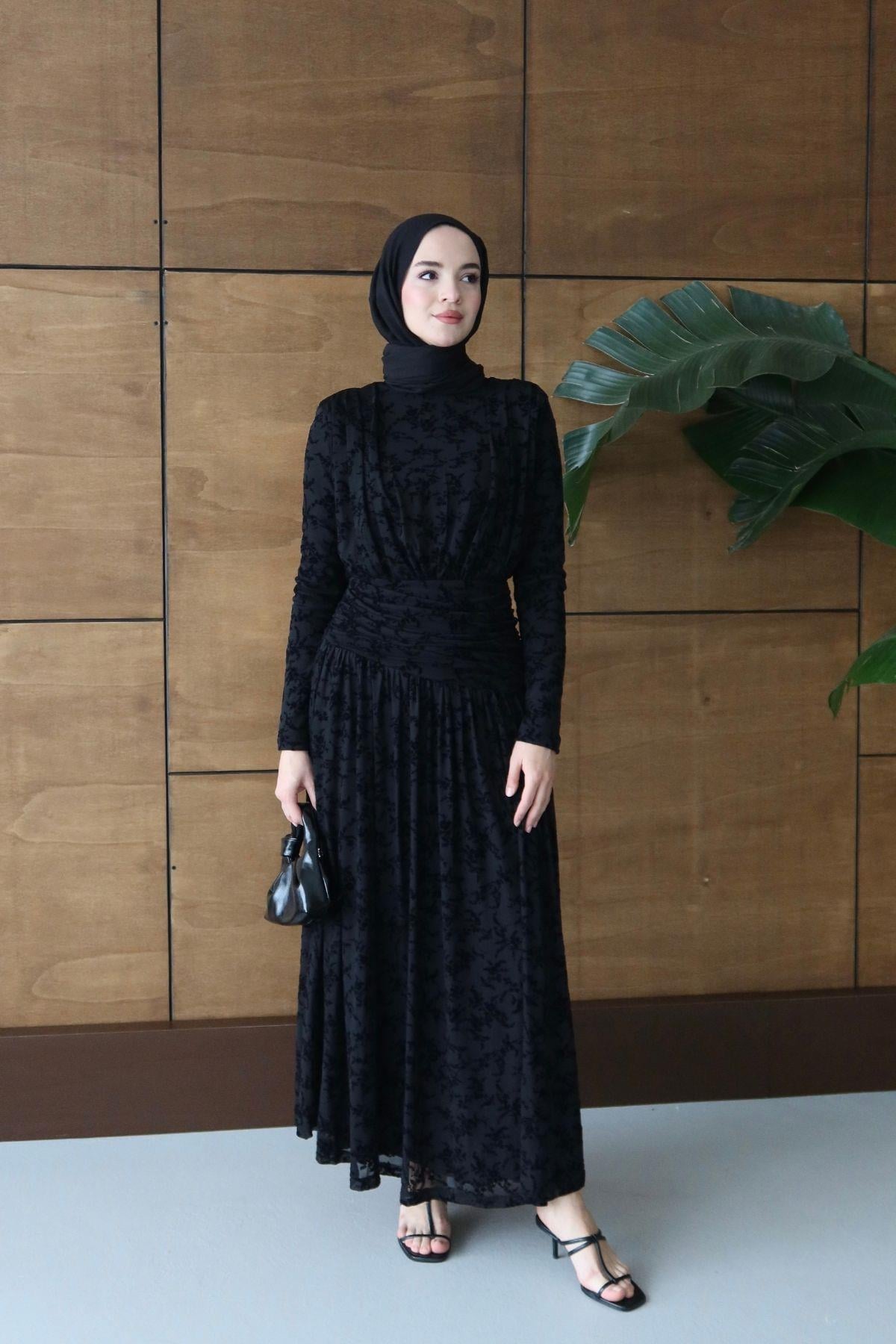 Ladie Dantel Elbise Siyah