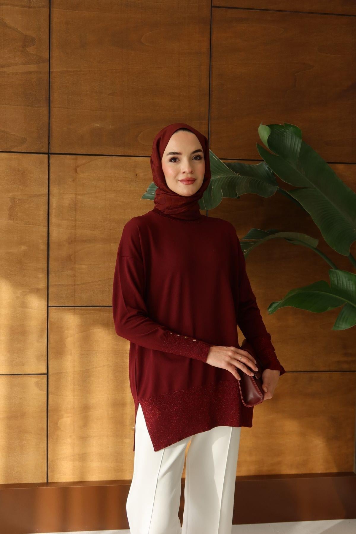 Lora Basic Triko Tunik Bordo