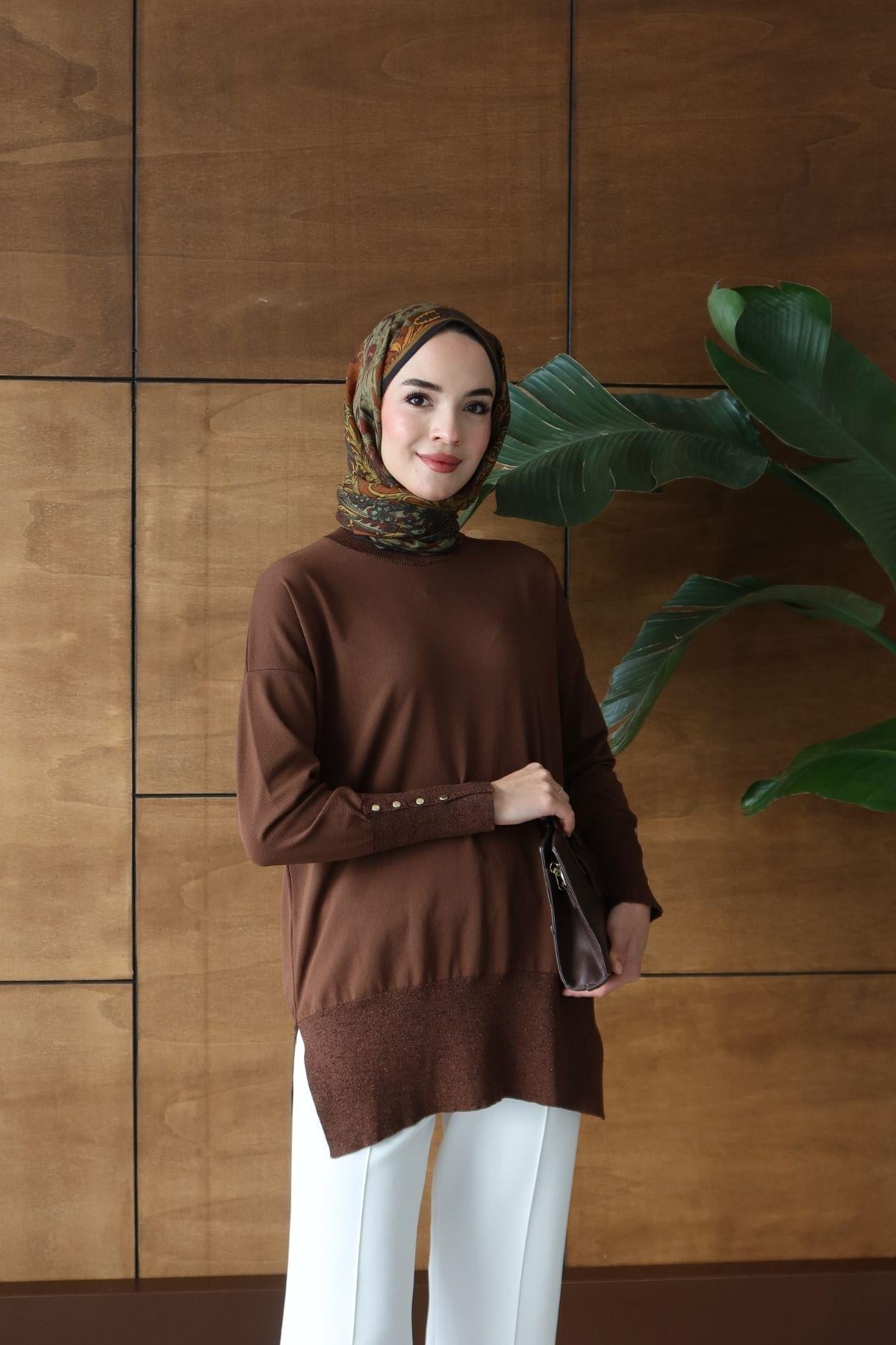 Lora Basic Triko Tunik Kahverengi