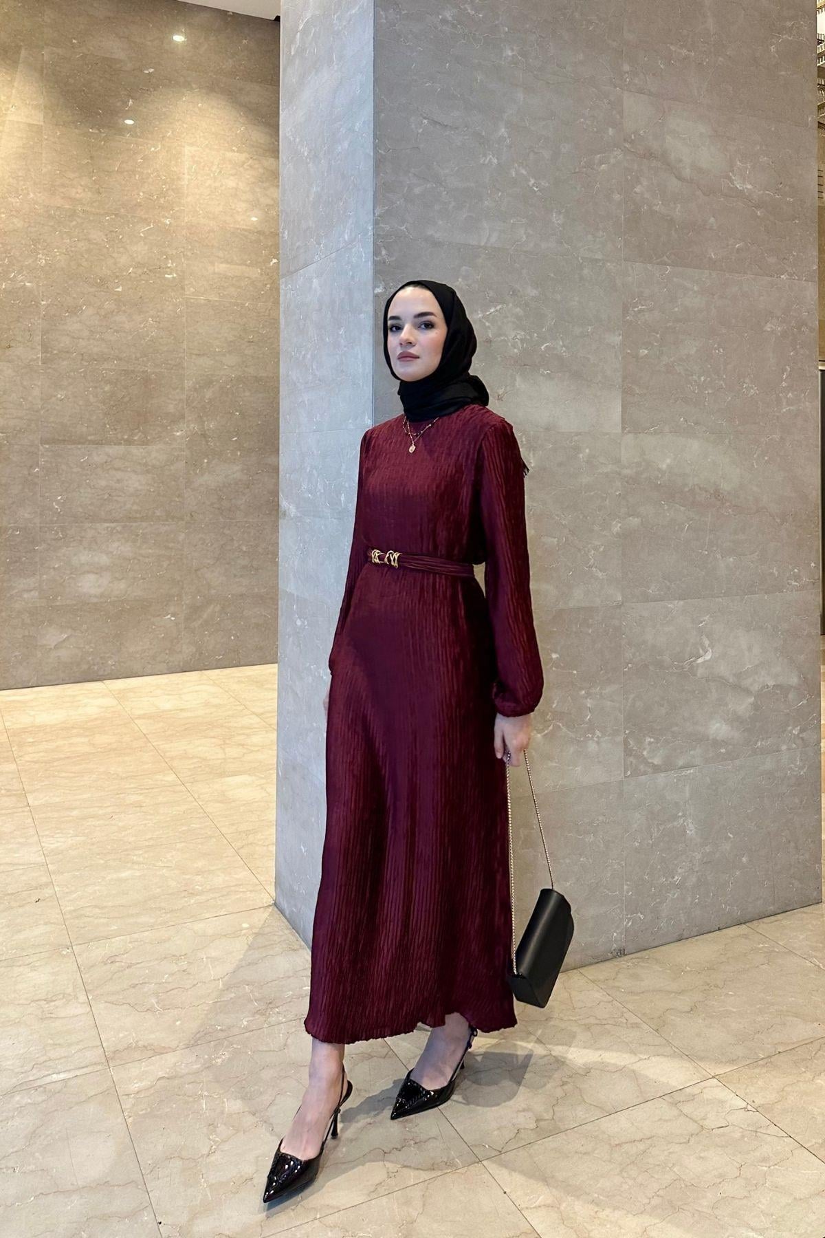 Luna Elbise Bordo