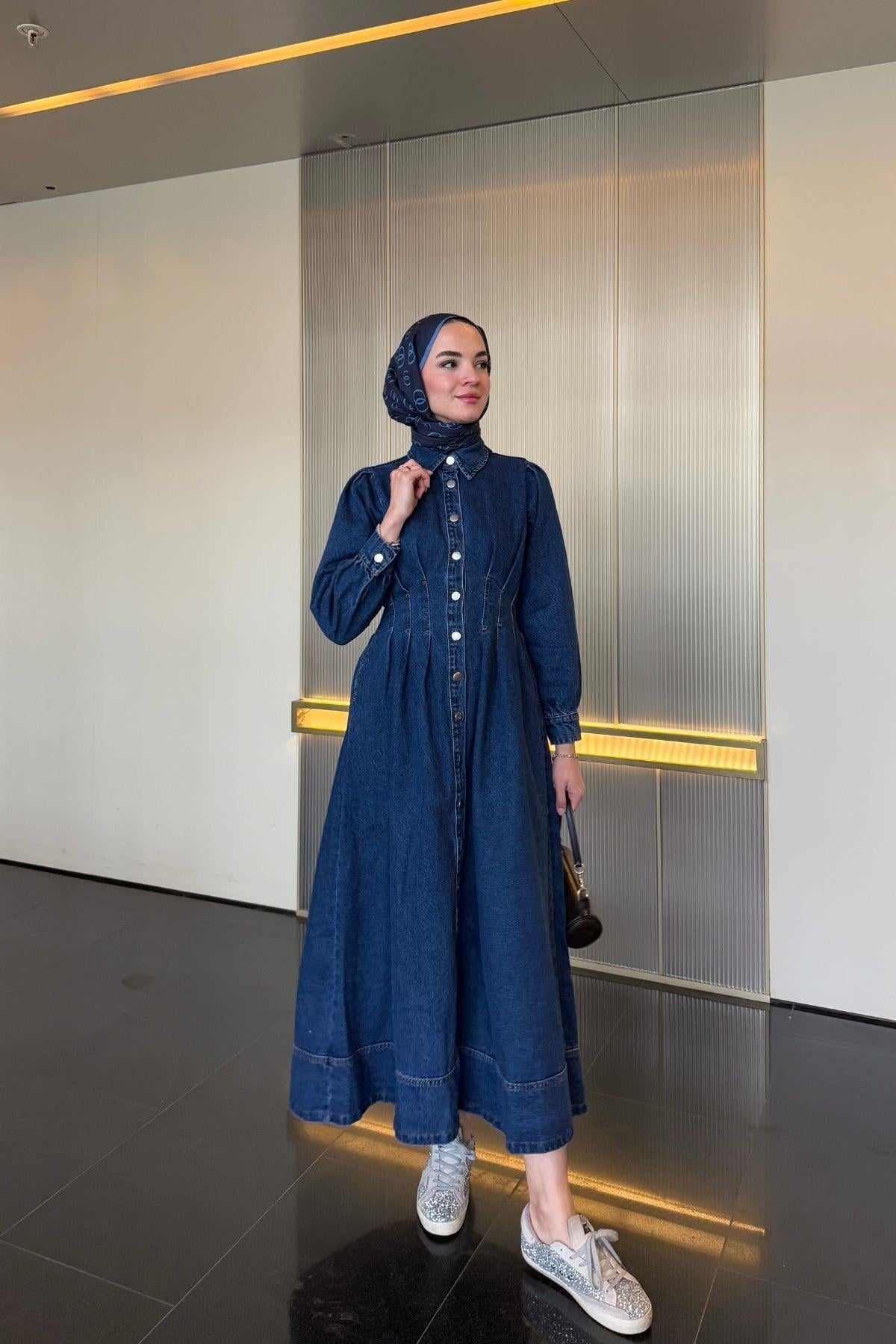 Mia Denim Elbise Koyu Mavi