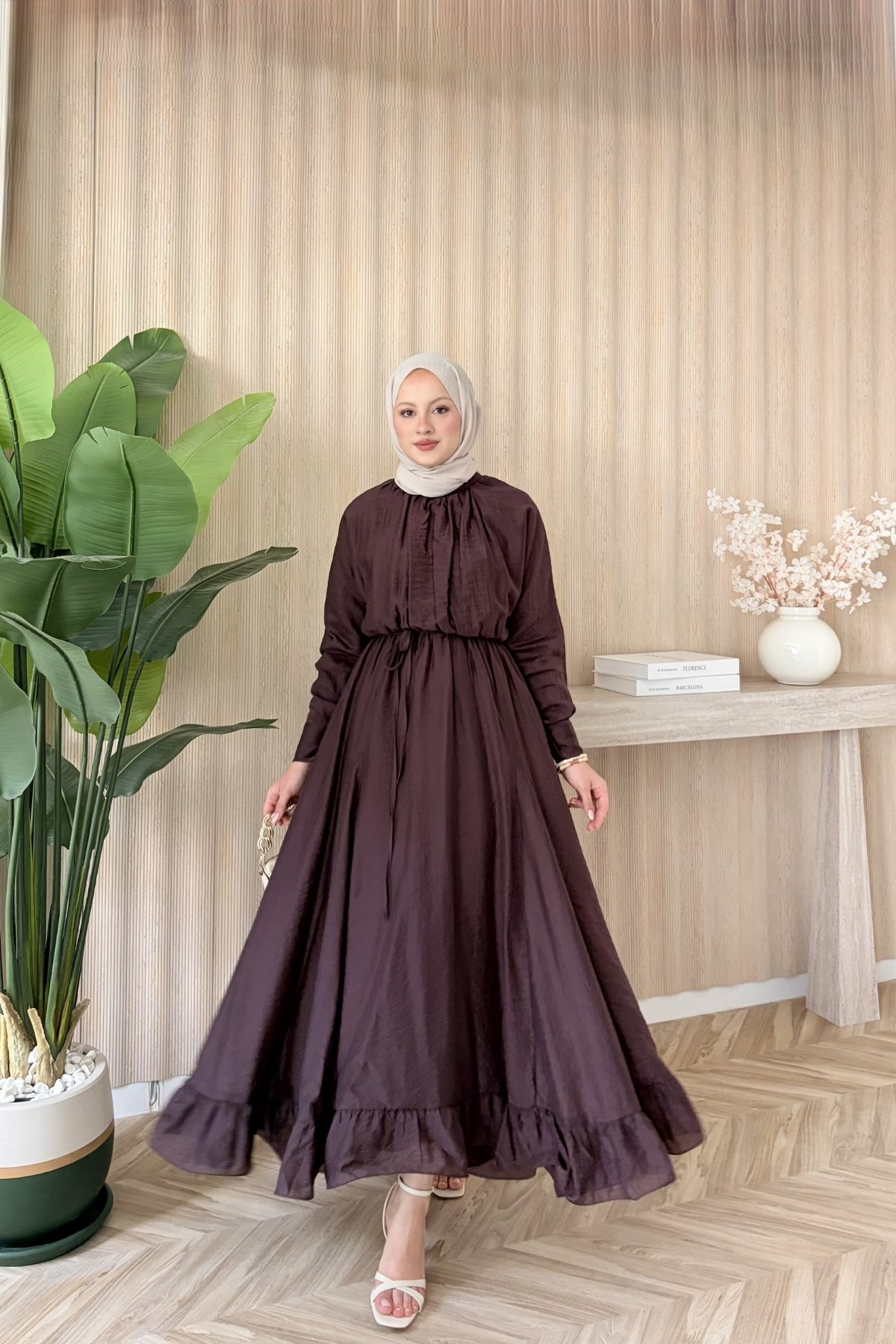 Miqa Şal Yaka Elbise Mürdüm