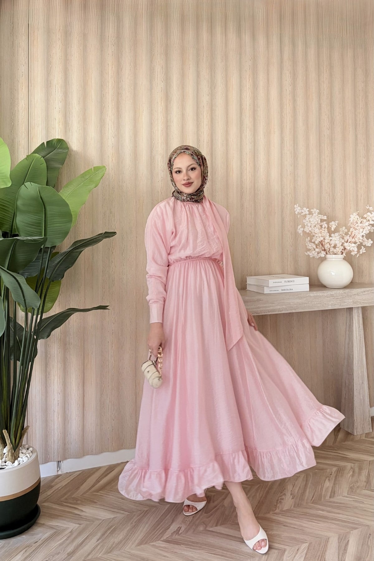 Miqa Şal Yaka Elbise Pembe