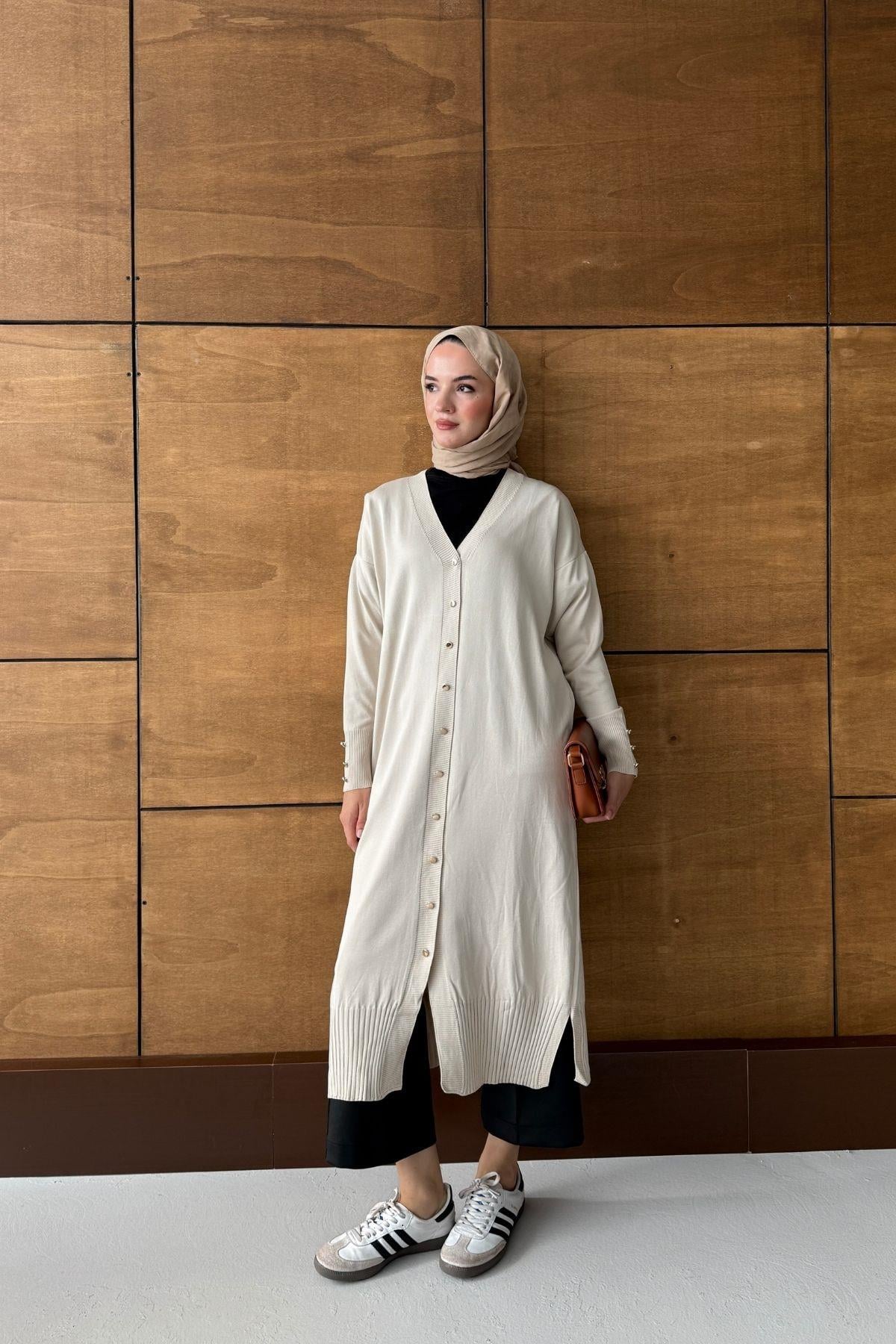 Premium Uzun Triko Hırka Taş