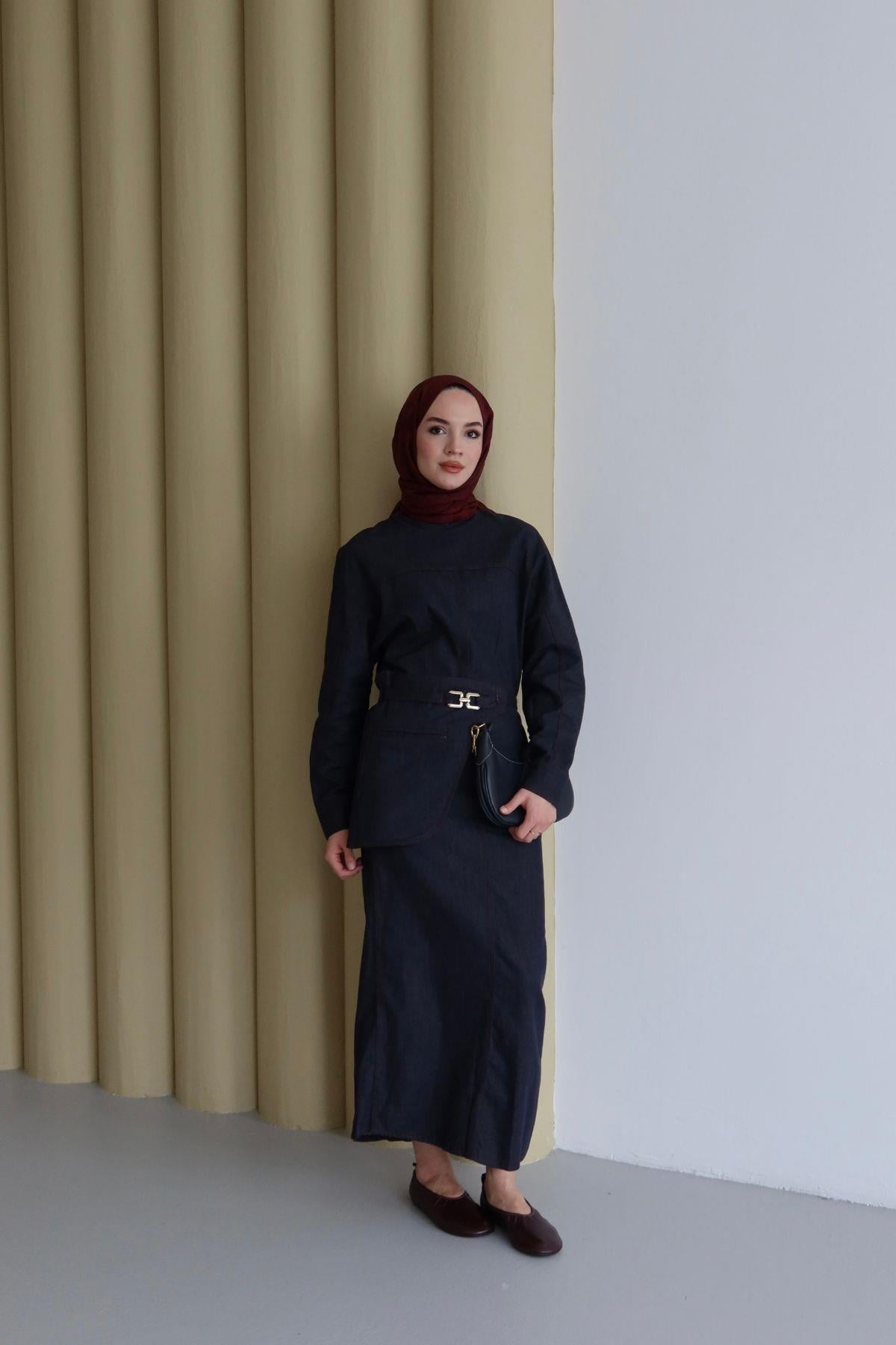 Rena Denim Elbise Lacivert