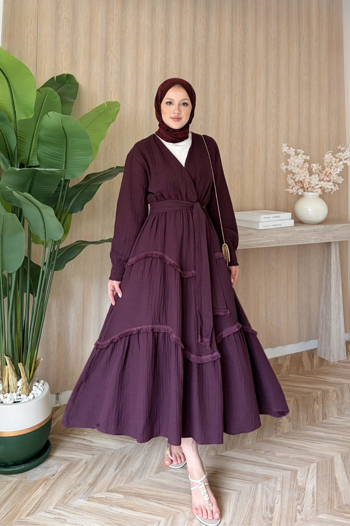 Rima Müslin Elbise Bordo
