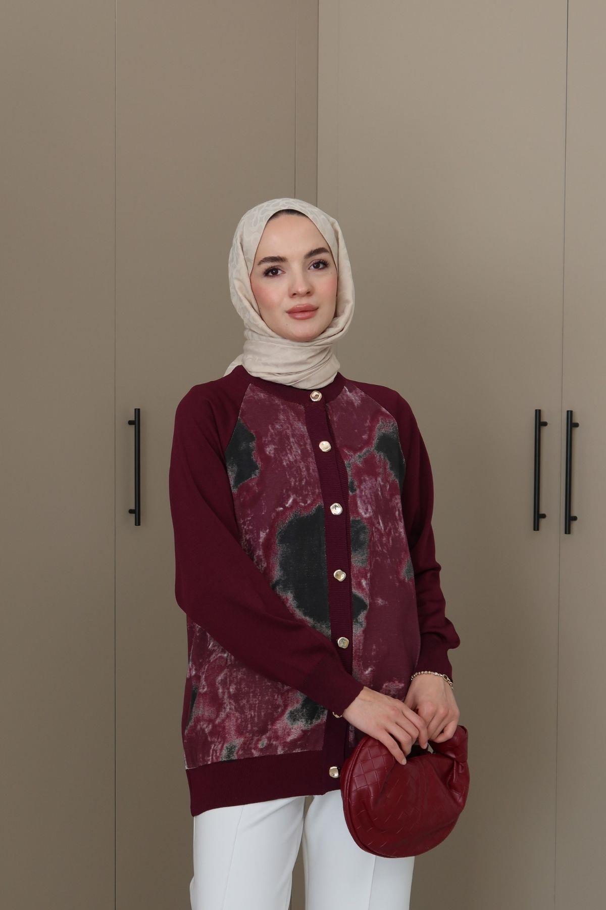 Silva Desenli Hırka Mürdüm