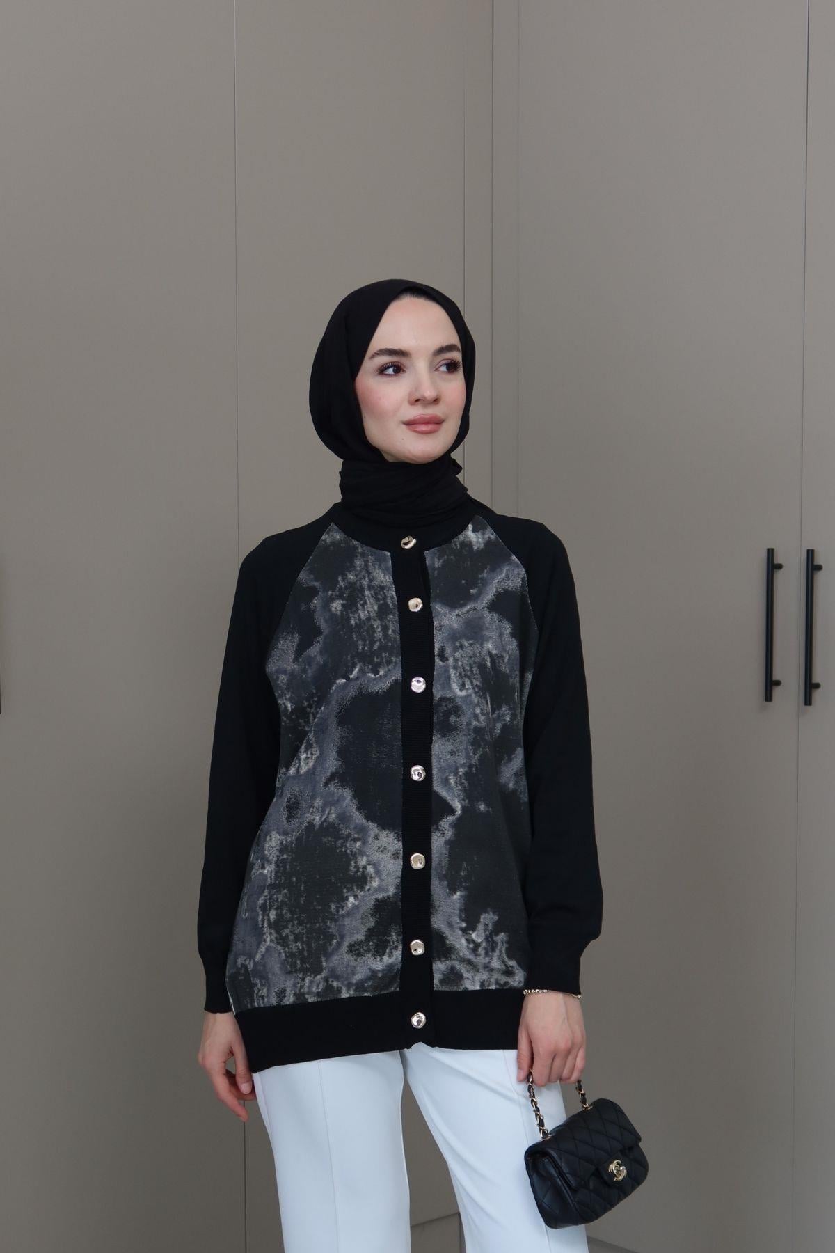 Silva Desenli Hırka Siyah