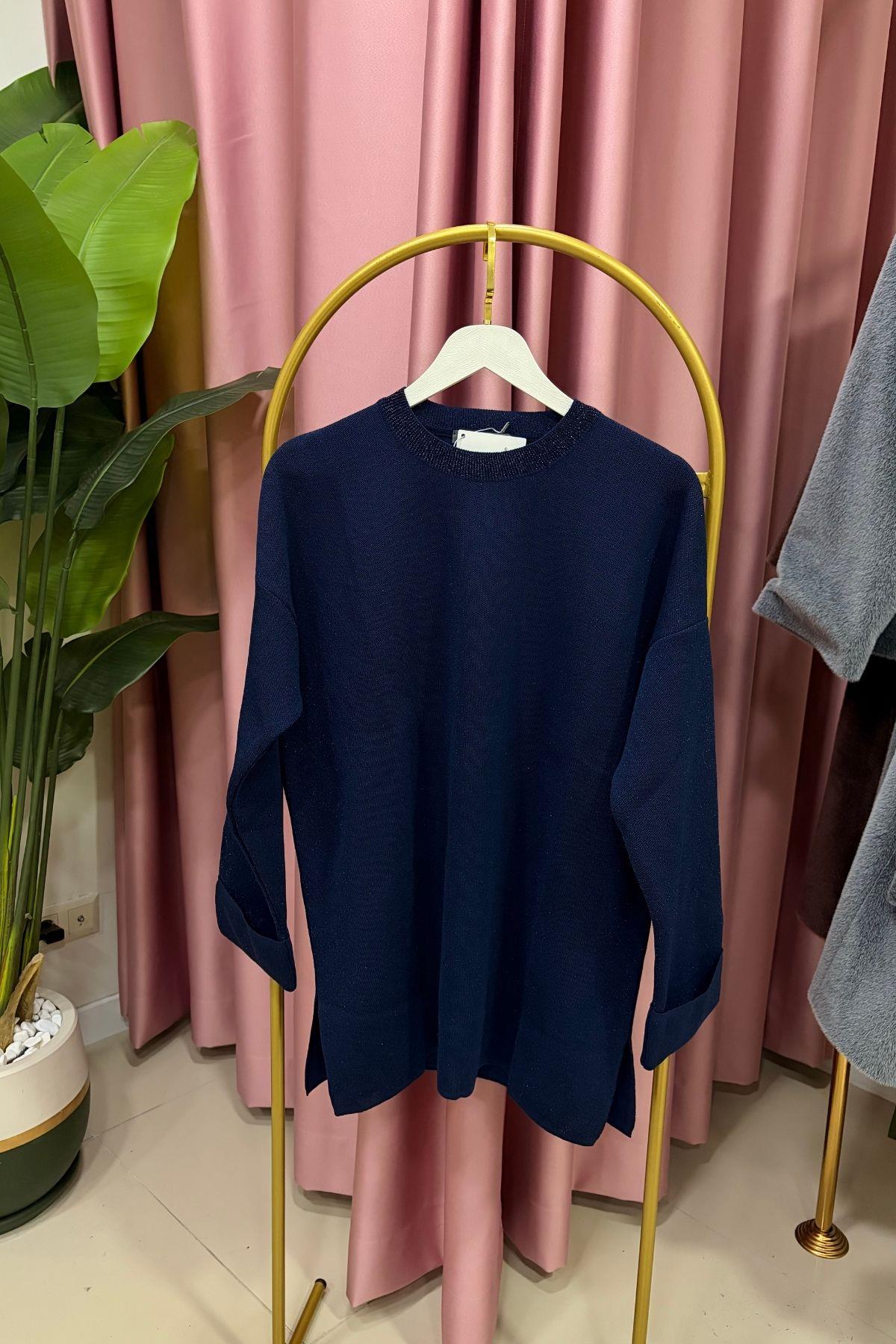 Simli Basic Triko Tunik Lacivert