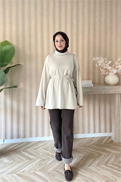Biye Kemerli Basic Bluz Taş