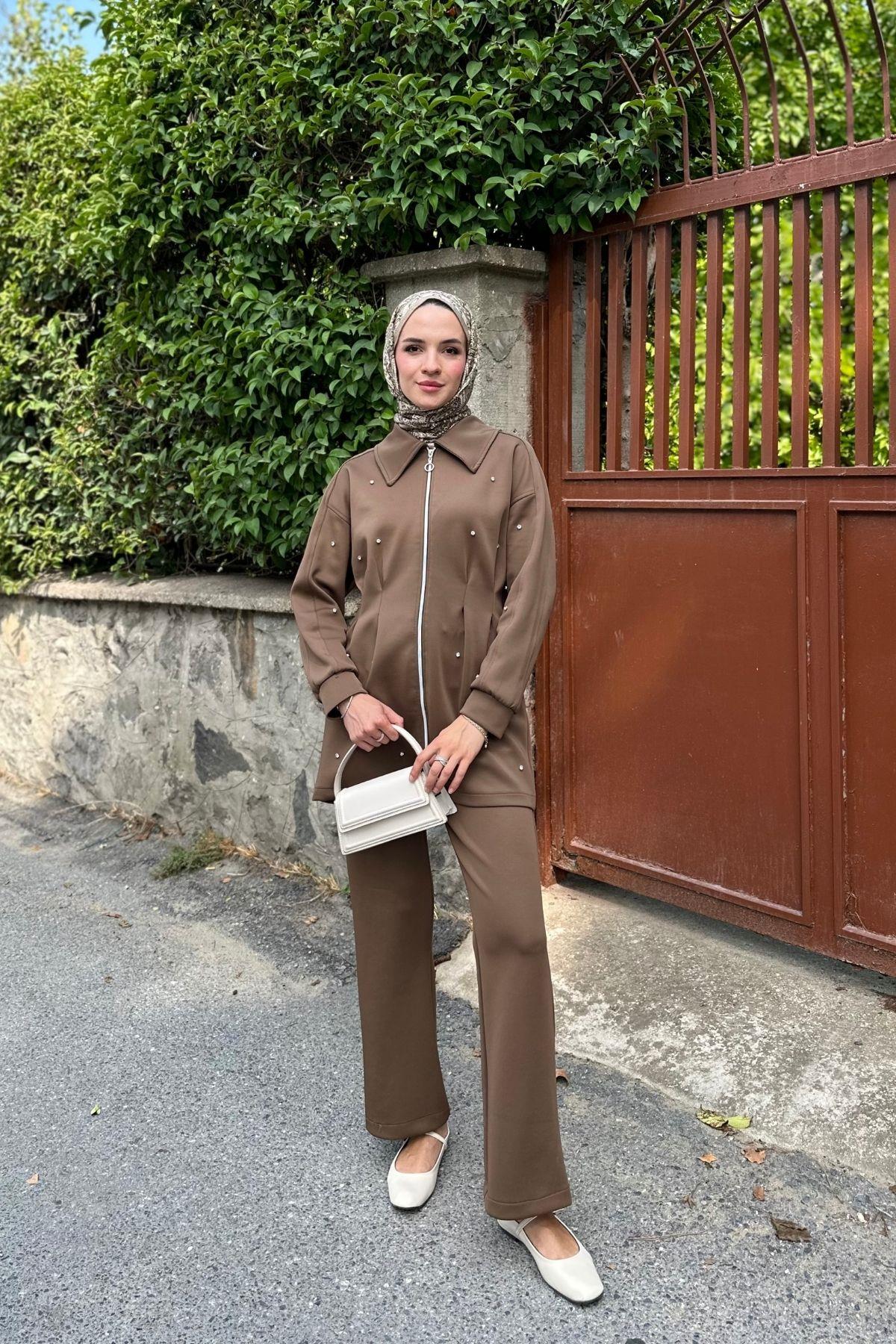 Aley Taşlı Scuba Takım Kahverengi