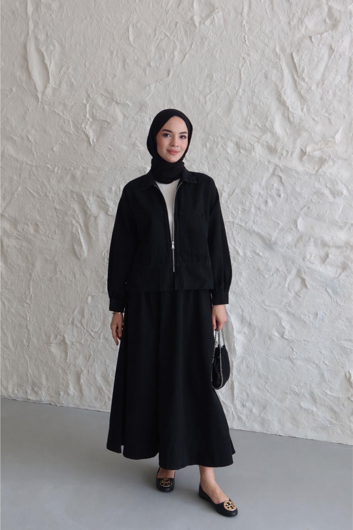 Asu Denim Etekli Takım Siyah