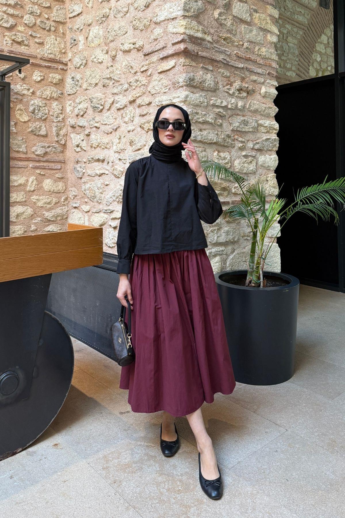 Bel Detay Etek Bordo