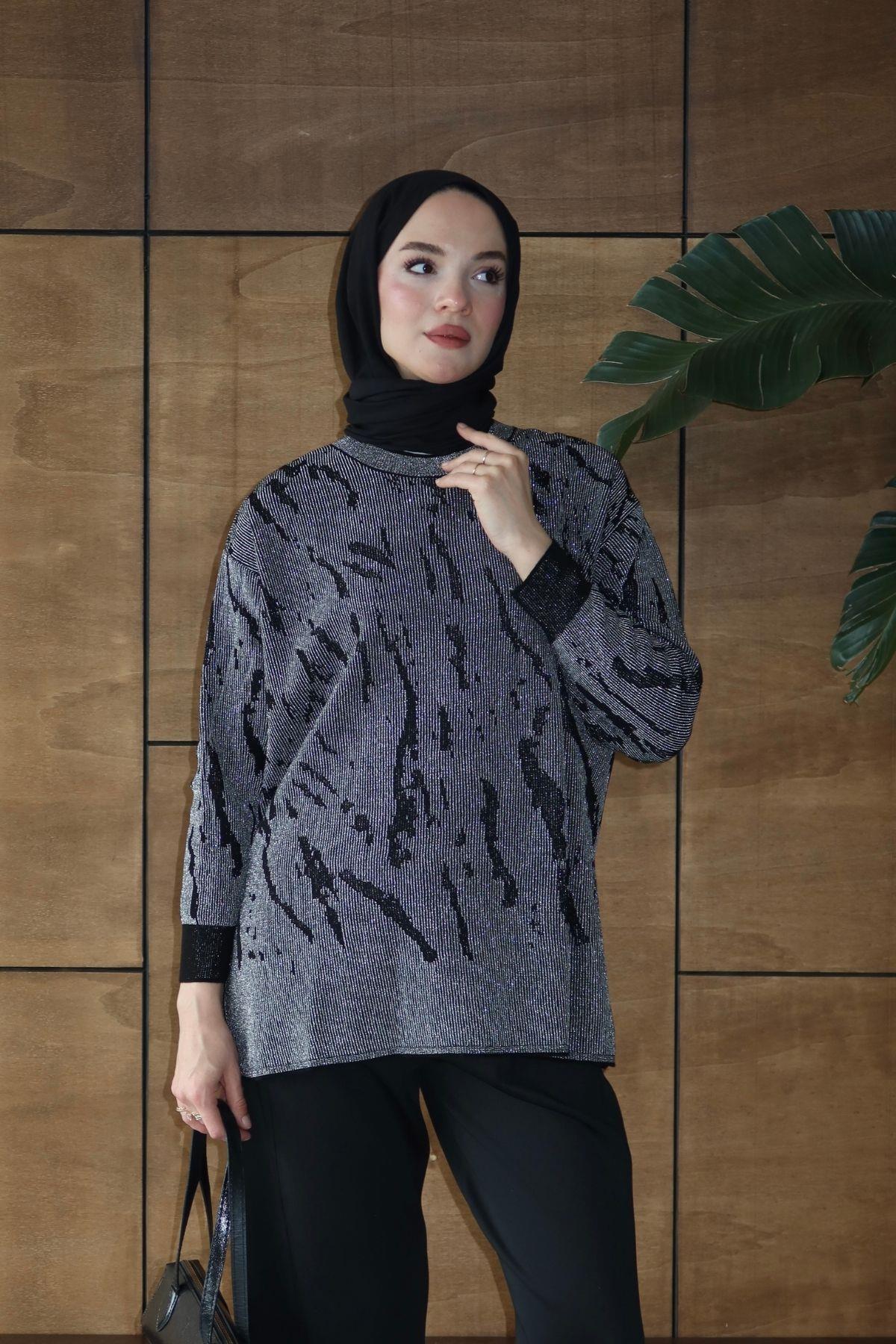 Bukre Zebra Desen Tunik Siyah