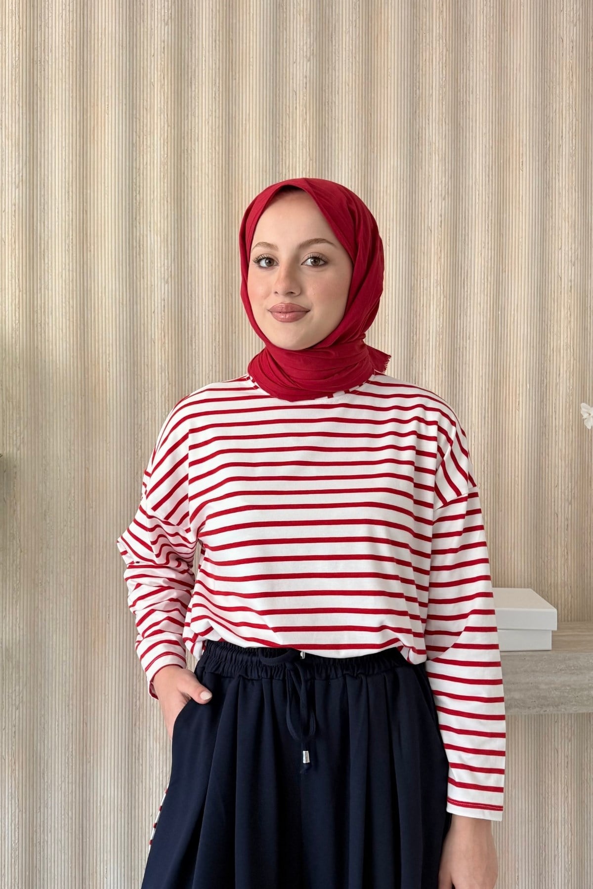 Çizgili Bluz Kırmızı