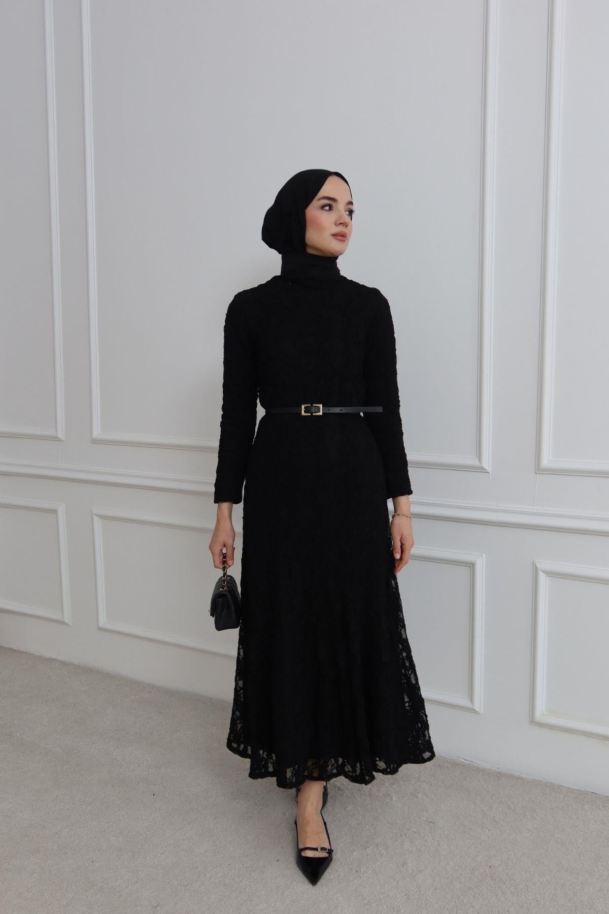 Cosmos Dantelli Elbise Siyah