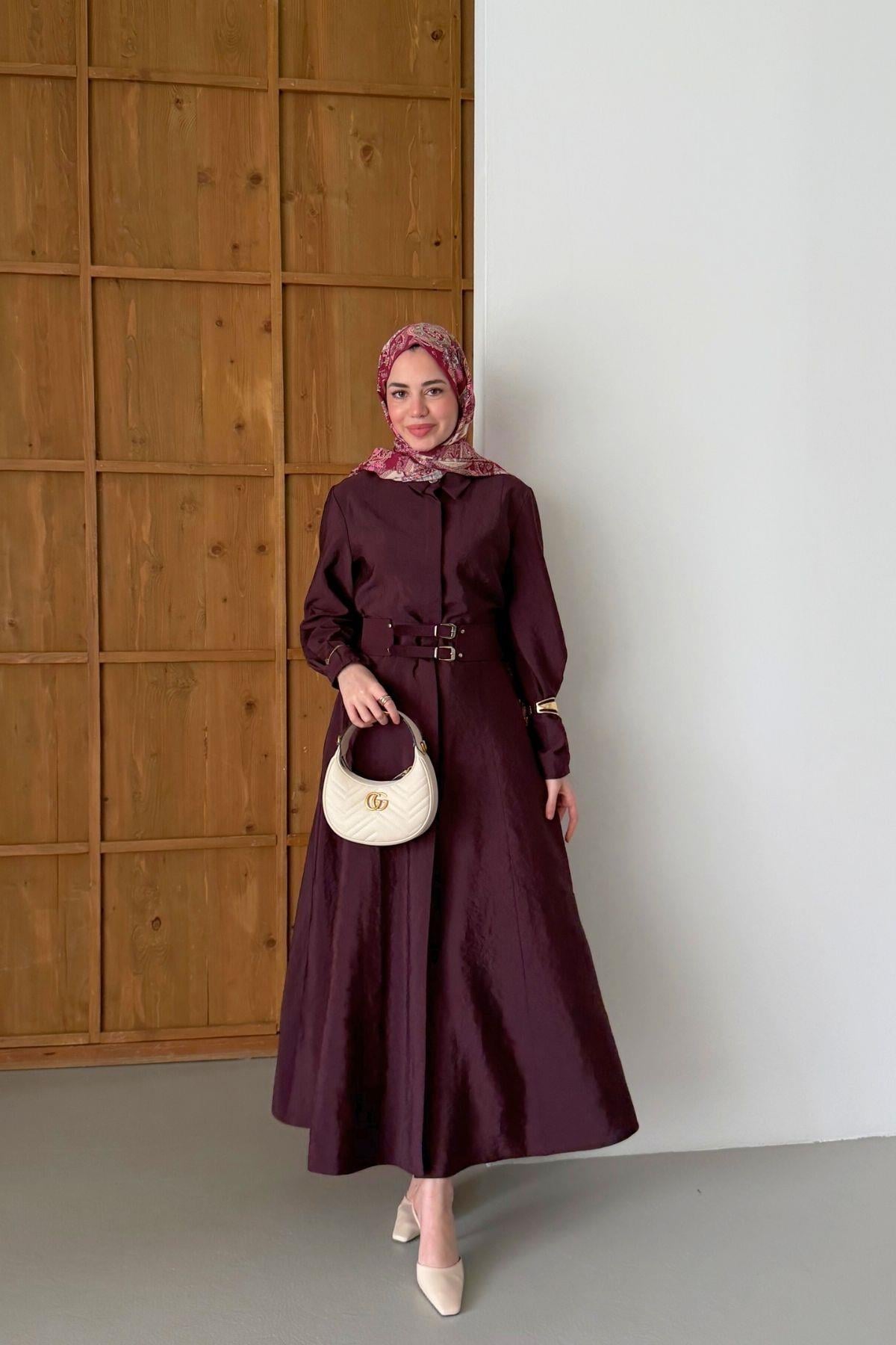 Daphne Kemerli Elbise Bordo
