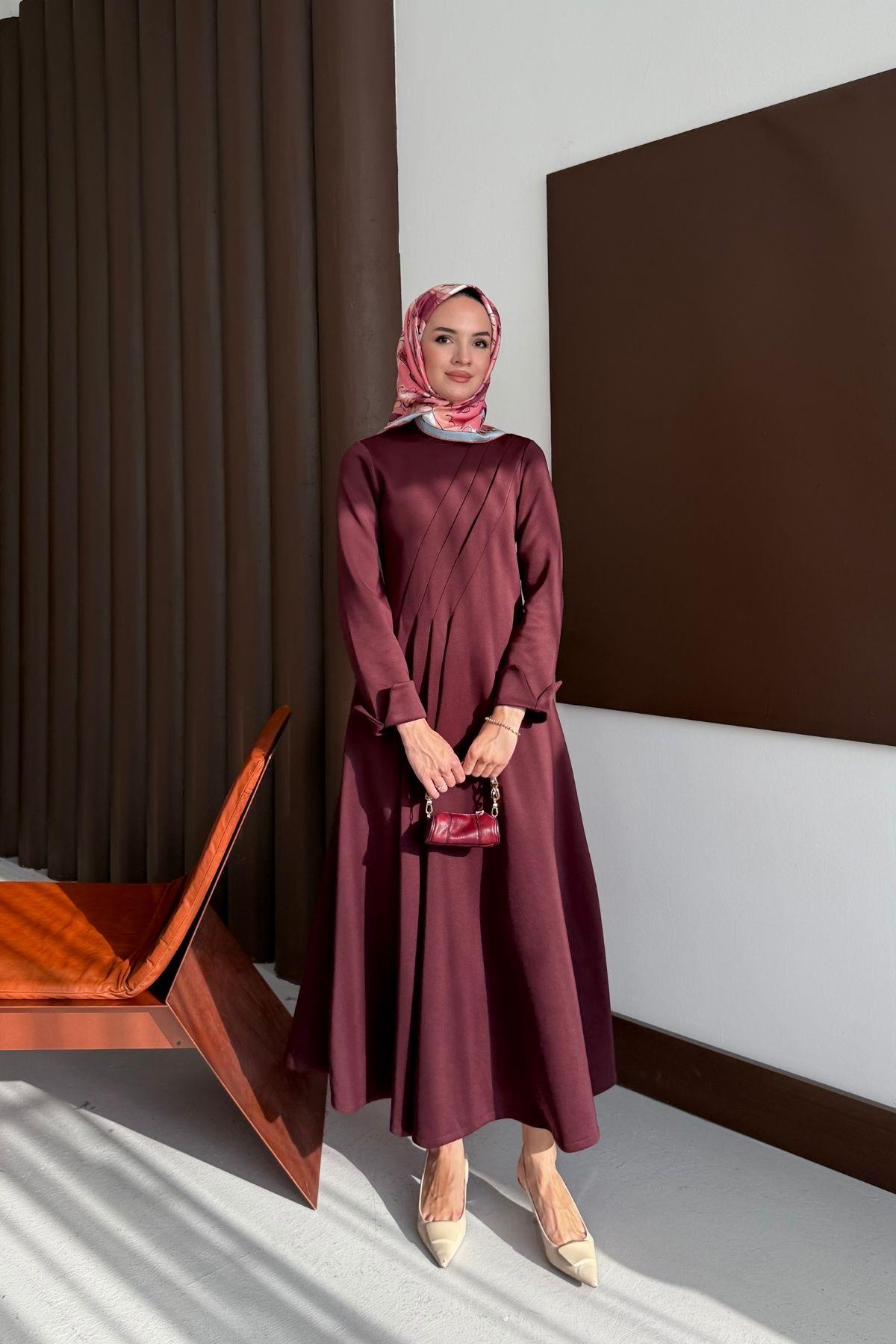 Diana Scuba Elbise Bordo