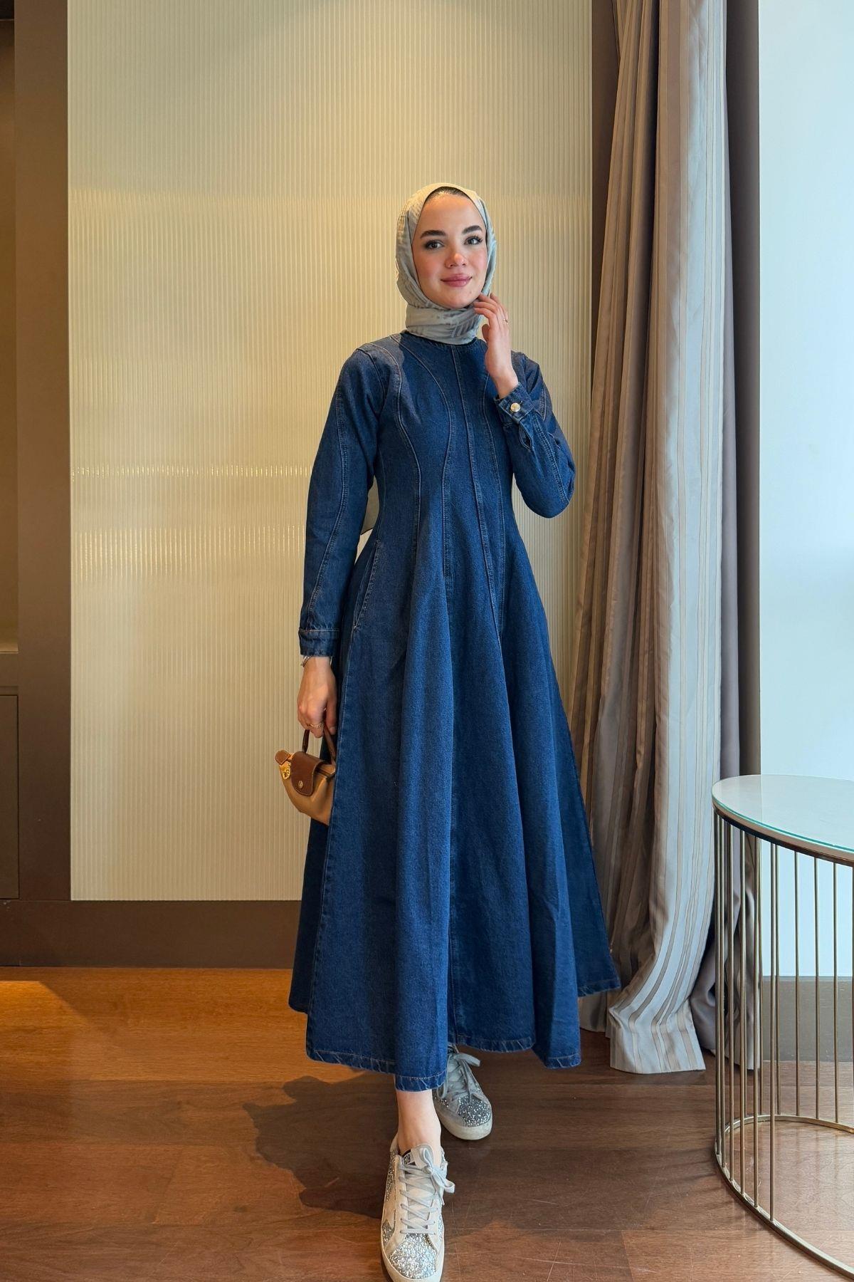 Eva Denim Elbise Koyu Mavi